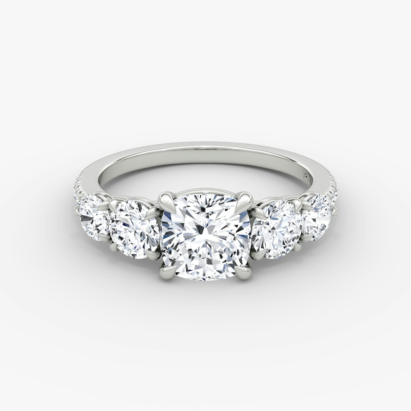 The Signature Five Stone | Cushion | 18k | White Gold | bandAccent: Pavé | diamondOrientation: vertical | caratWeight: other