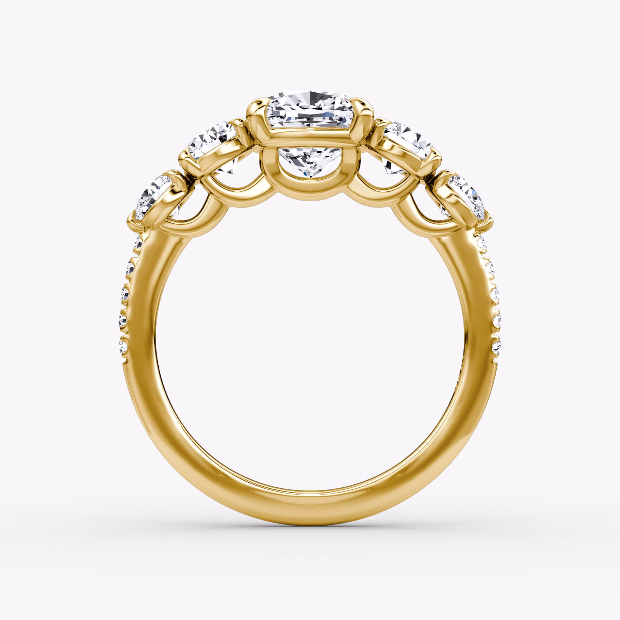 The Signature Five Stone | Cushion | 18k | Yellow Gold | bandAccent: Pavé | diamondOrientation: vertical | caratWeight: other
