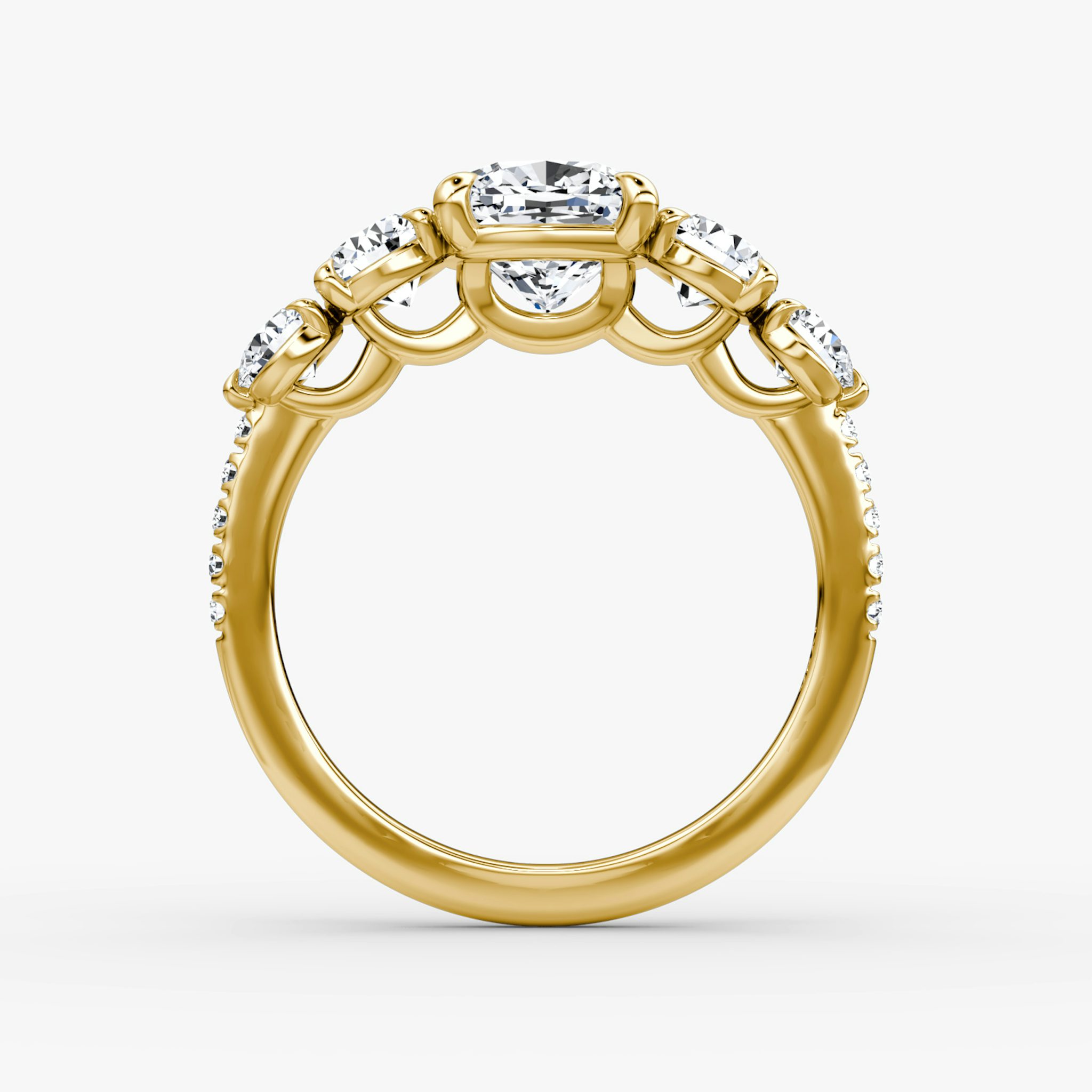 The Signature Five Stone | Cushion | 18k | Yellow Gold | bandAccent: Pavé | diamondOrientation: vertical | caratWeight: other