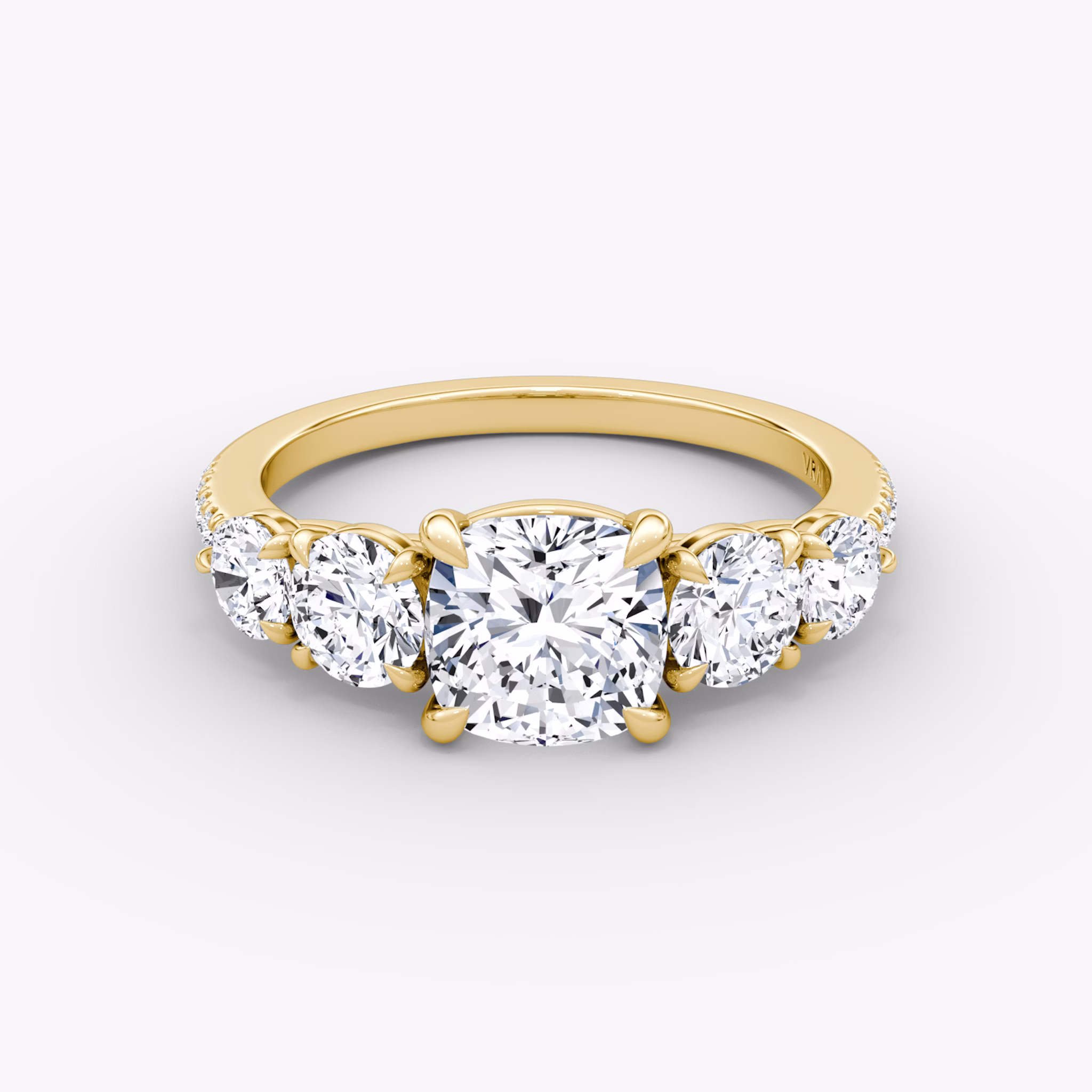 The Signature Five Stone | Cushion | 18k | Yellow Gold | bandAccent: Pavé | diamondOrientation: vertical | caratWeight: other