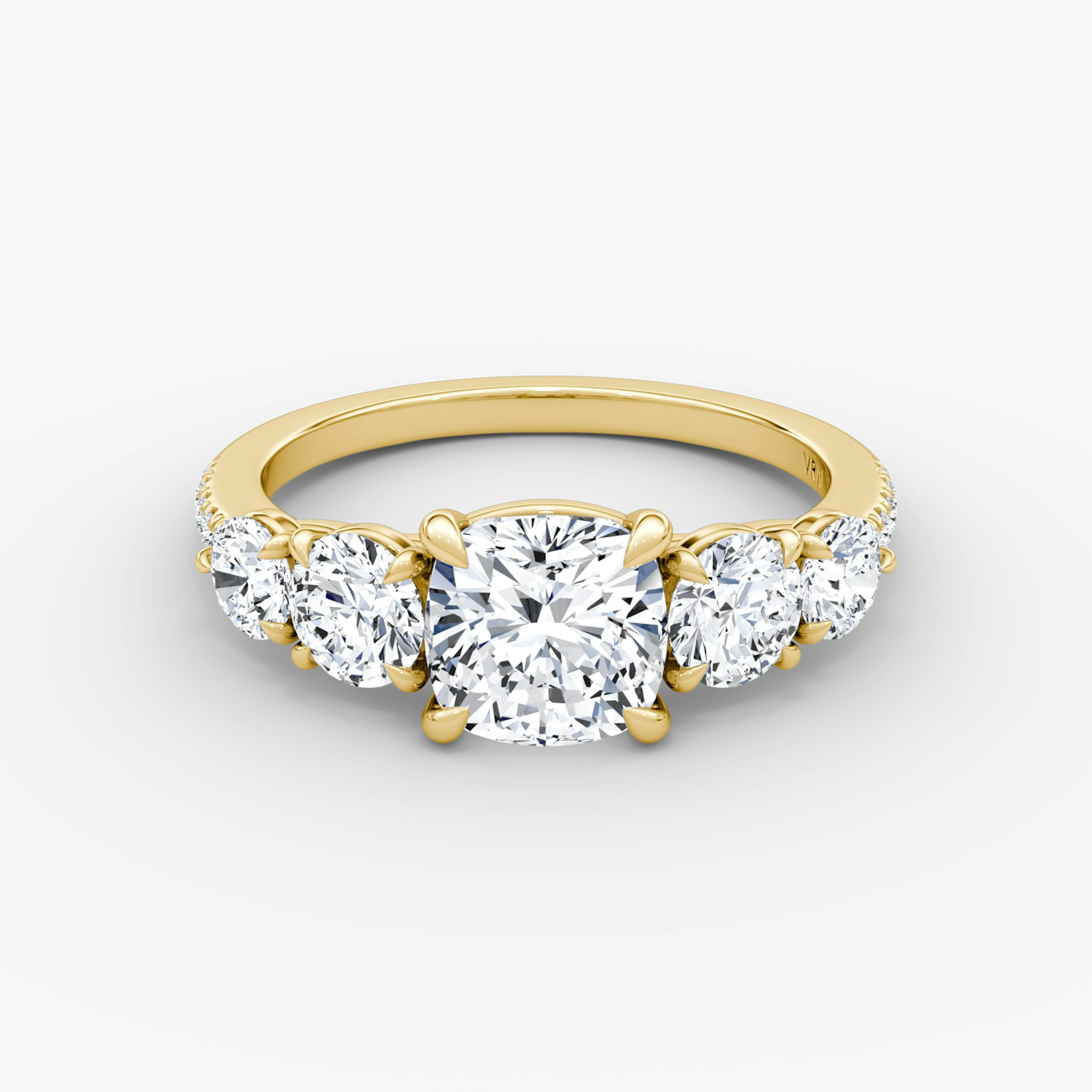 The Signature Five Stone | Cushion | 18k | Yellow Gold | bandAccent: Pavé | diamondOrientation: vertical | caratWeight: other