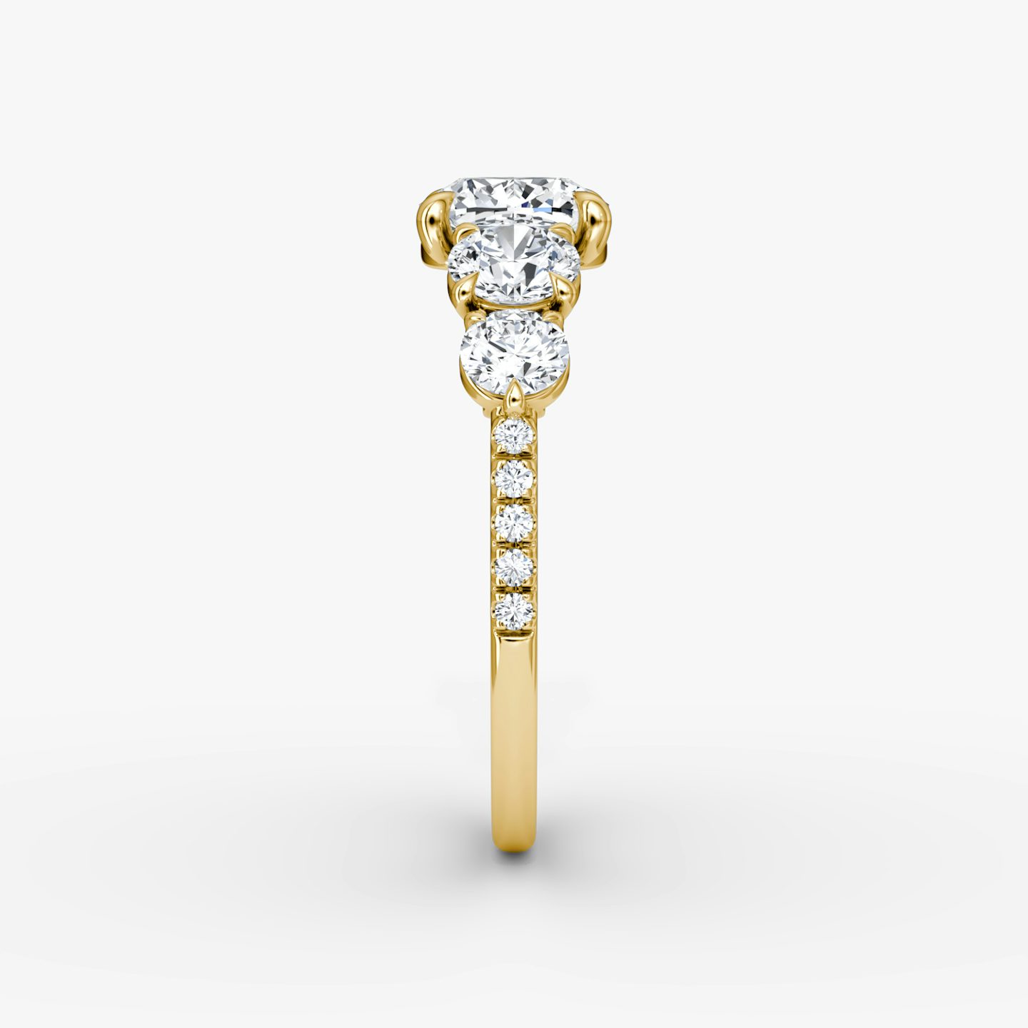 Anillo de compromiso Signature Five Stone | Cojín | 18k | Oro amarillo | bandAccent: Pavé | diamondOrientation: vertical | caratWeight: other