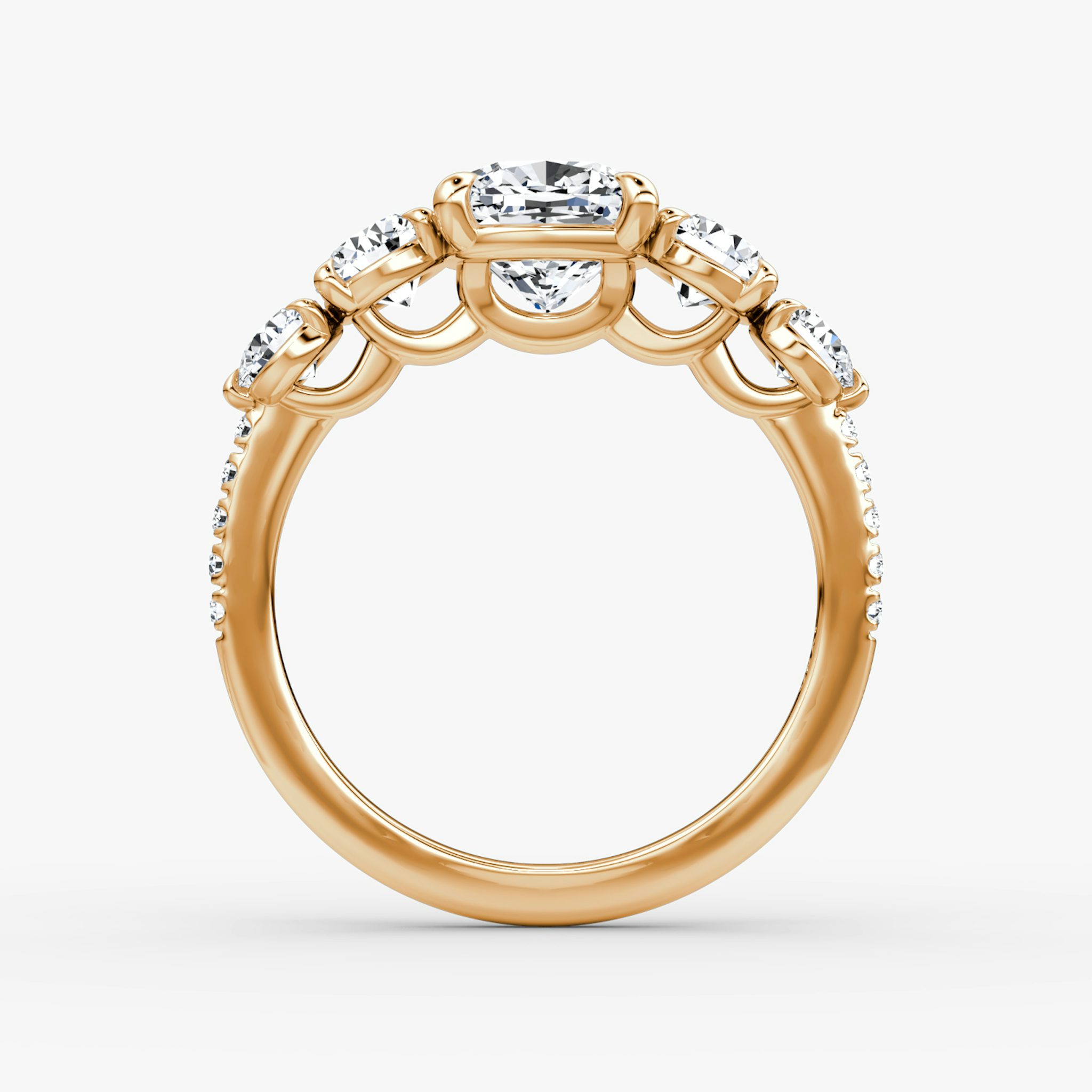 The Signature Five Stone | Cushion | 14k | Rose Gold | bandAccent: Pavé | diamondOrientation: vertical | caratWeight: other