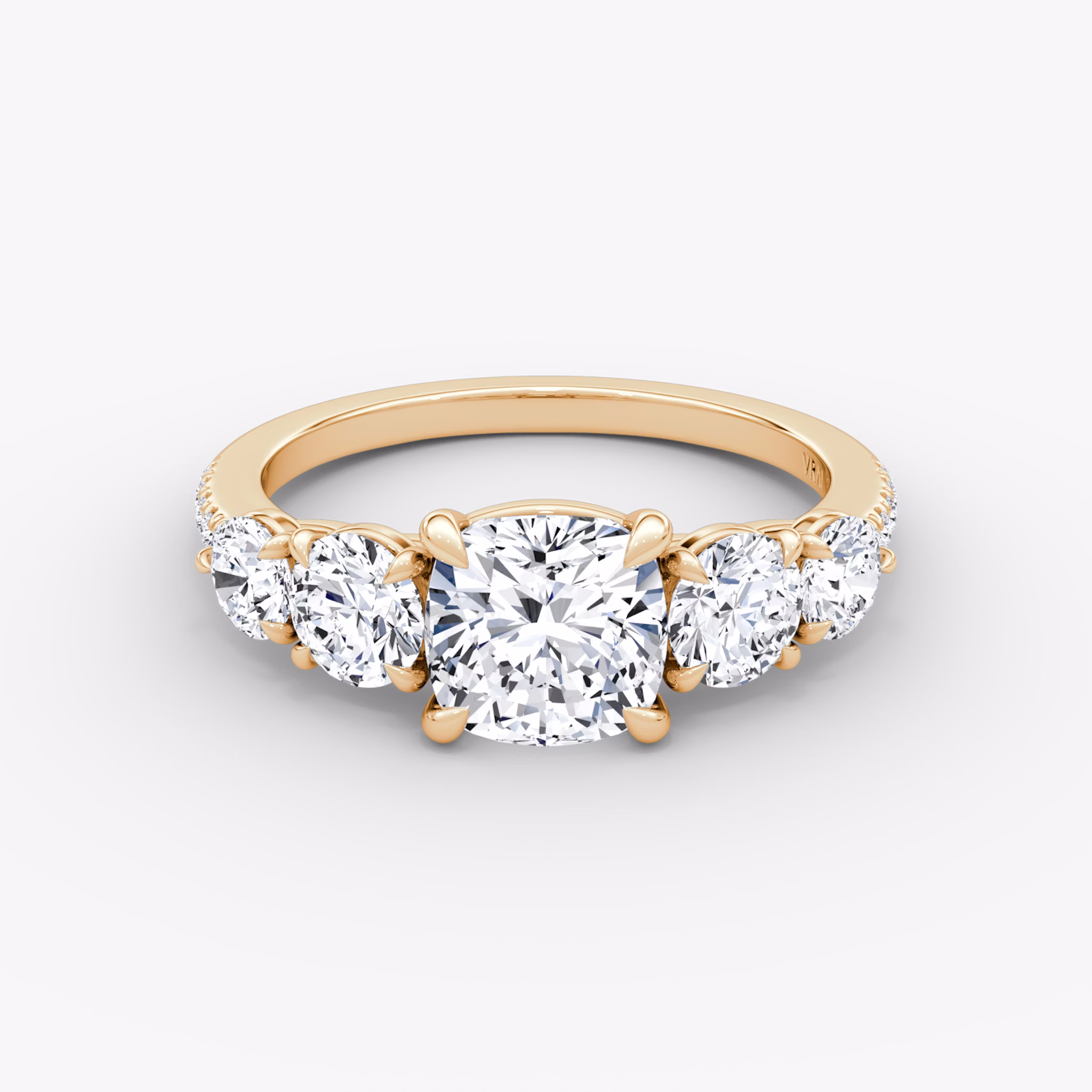 The Signature Five Stone | Cushion | 14k | Rose Gold | bandAccent: Pavé | diamondOrientation: vertical | caratWeight: other
