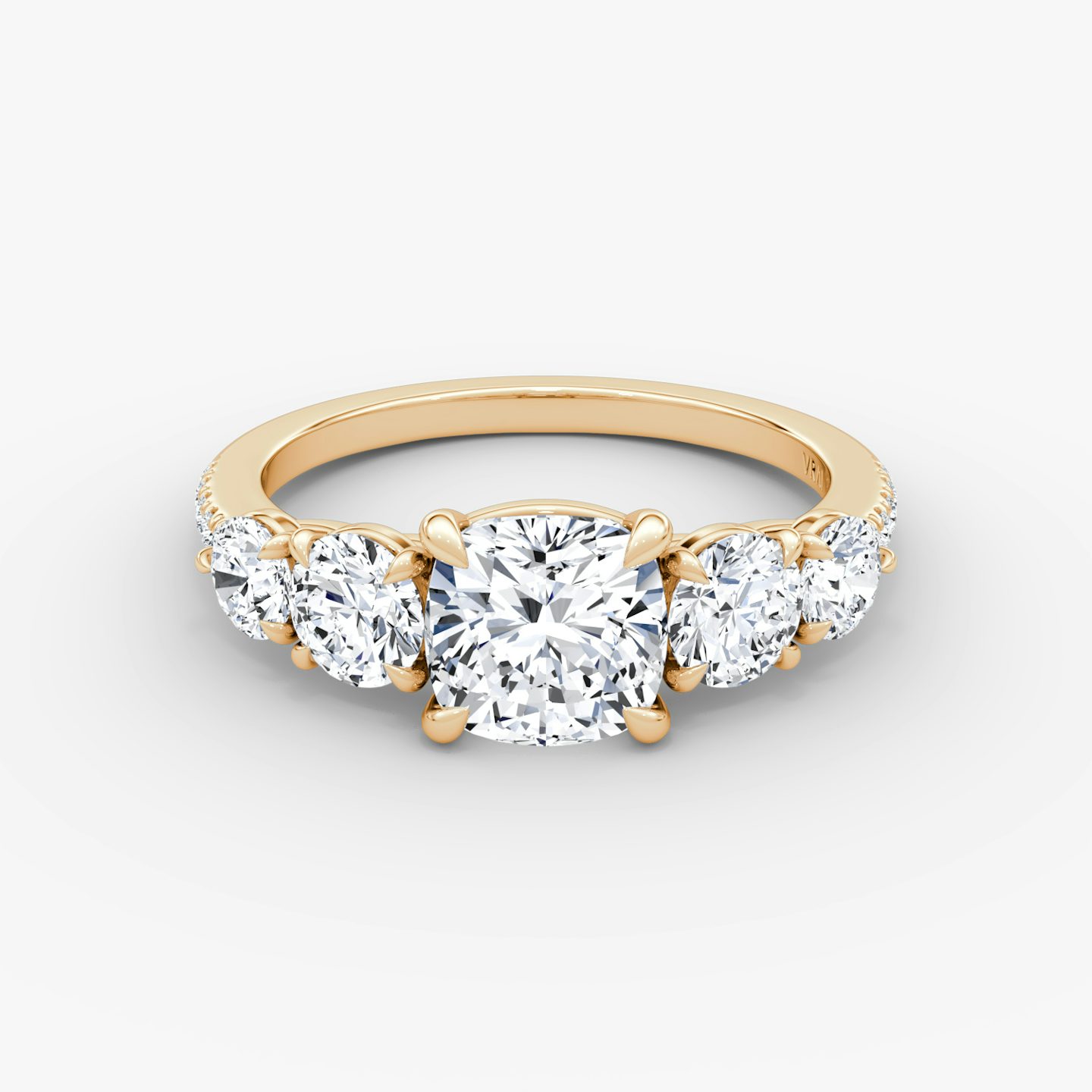The Signature Five Stone | Cushion | 14k | Rose Gold | bandAccent: Pavé | diamondOrientation: vertical | caratWeight: other