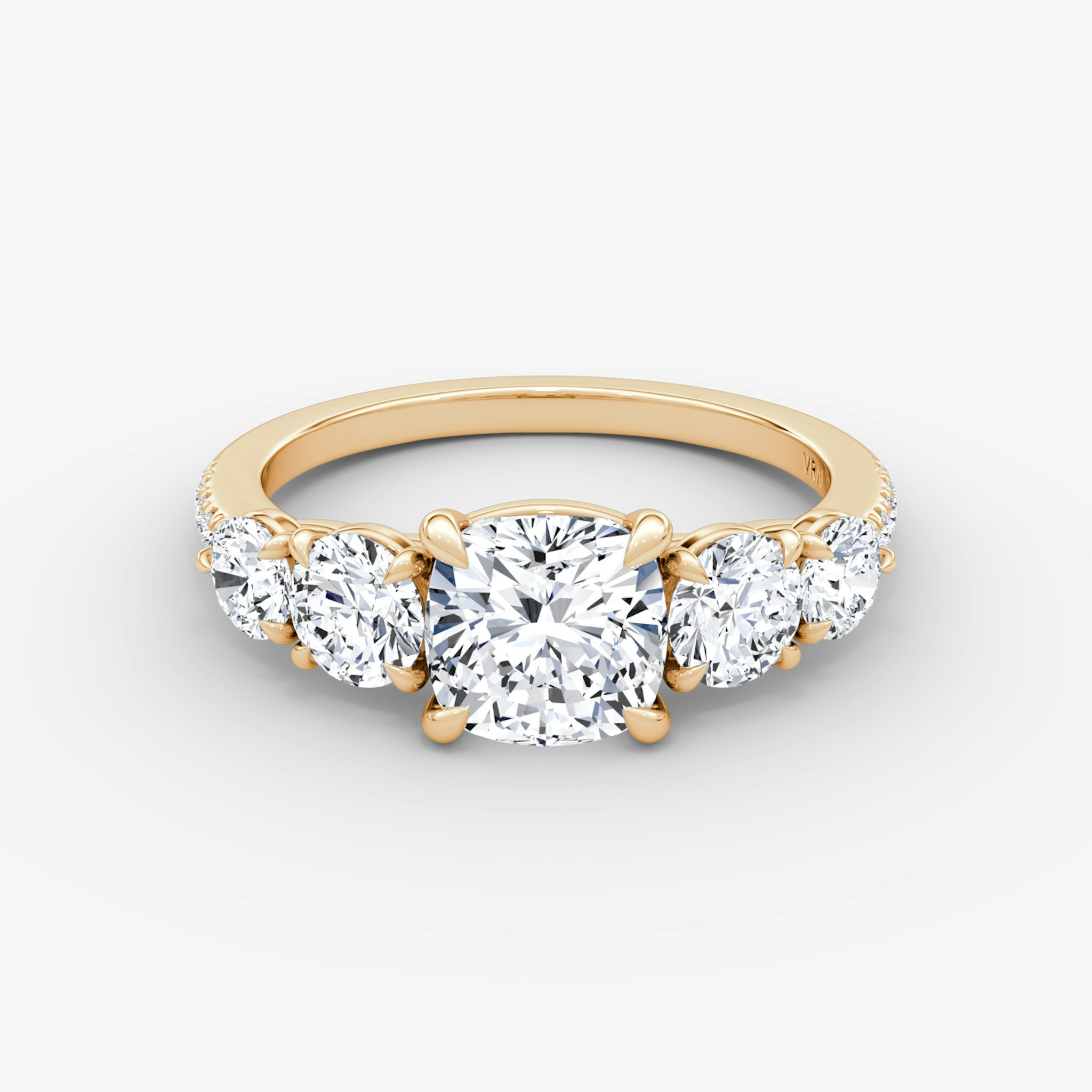 The Signature Five Stone | Cushion | 14k | Rose Gold | bandAccent: Pavé | diamondOrientation: vertical | caratWeight: other
