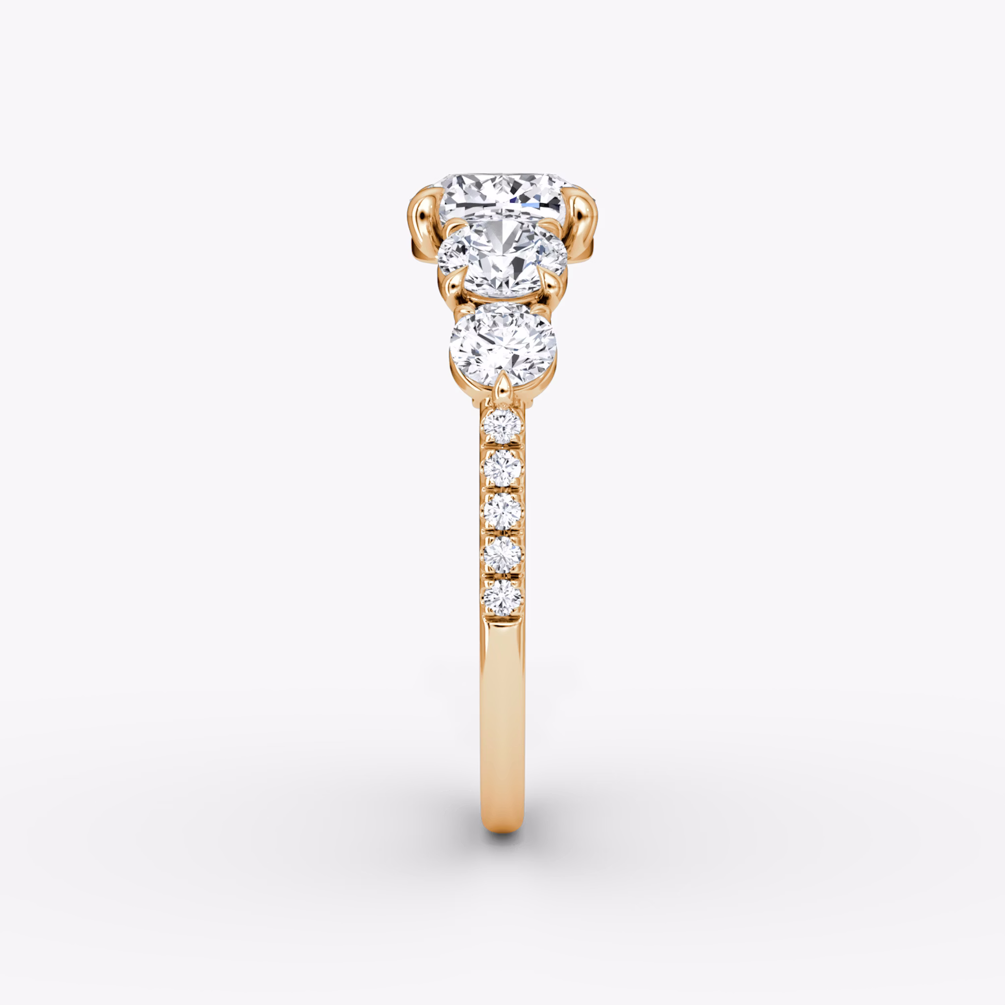 The Signature Five Stone | Cushion | 14k | Rose Gold | bandAccent: Pavé | diamondOrientation: vertical | caratWeight: other