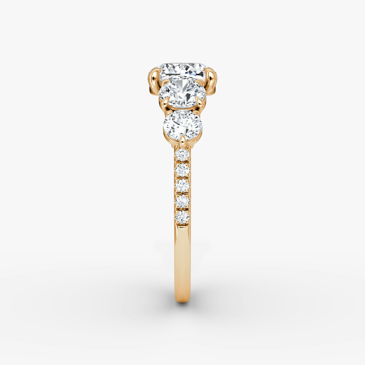 The Signature Five Stone | Cushion | 14k | Rose Gold | bandAccent: Pavé | diamondOrientation: vertical | caratWeight: other
