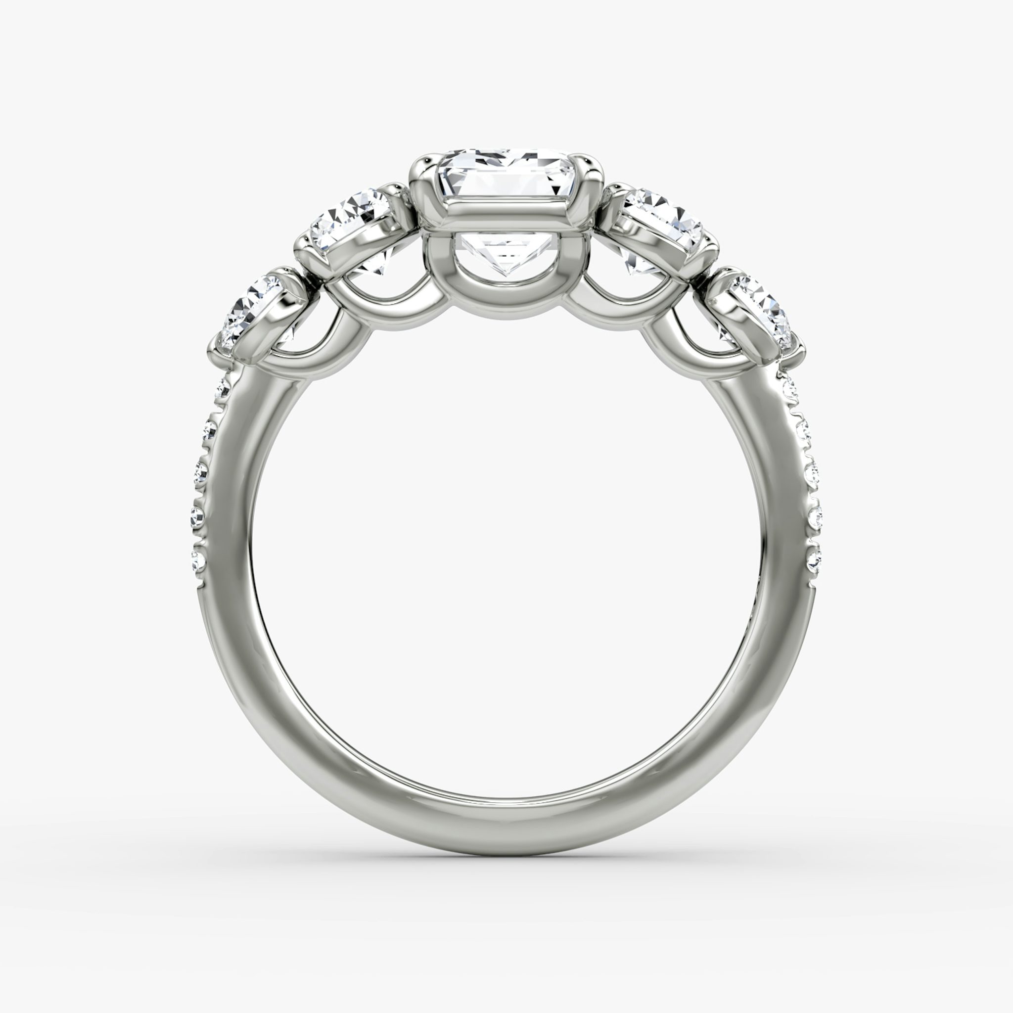 The Signature Five Stone | Emerald | 18k | White Gold | bandAccent: Pavé | diamondOrientation: vertical | caratWeight: other
