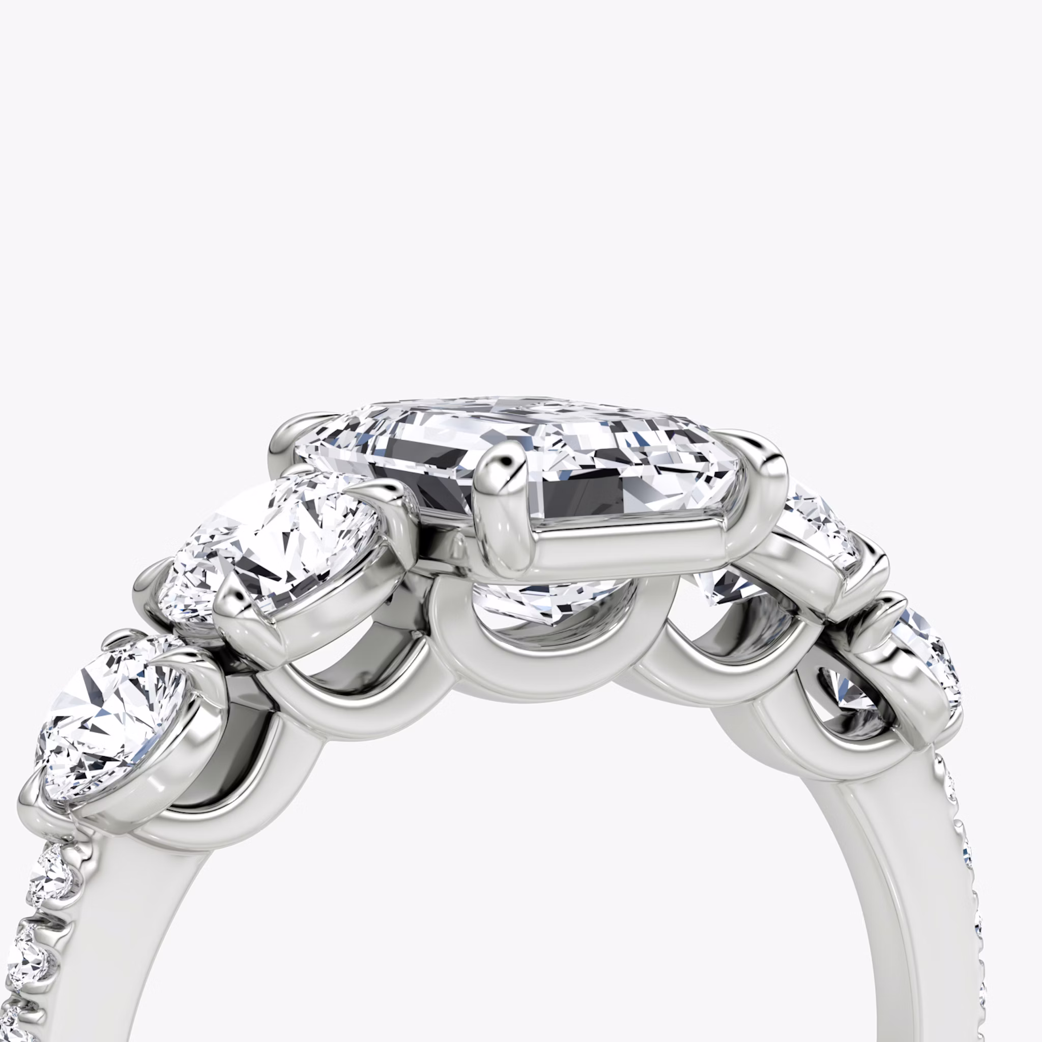 The Signature Five Stone | Emerald | 18k | White Gold | bandAccent: Pavé | diamondOrientation: vertical | caratWeight: other