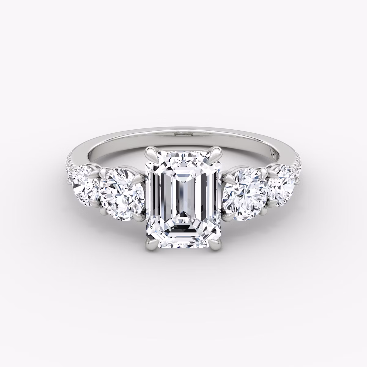 The Signature Five Stone | Emerald | 18k | White Gold | bandAccent: Pavé | diamondOrientation: vertical | caratWeight: other