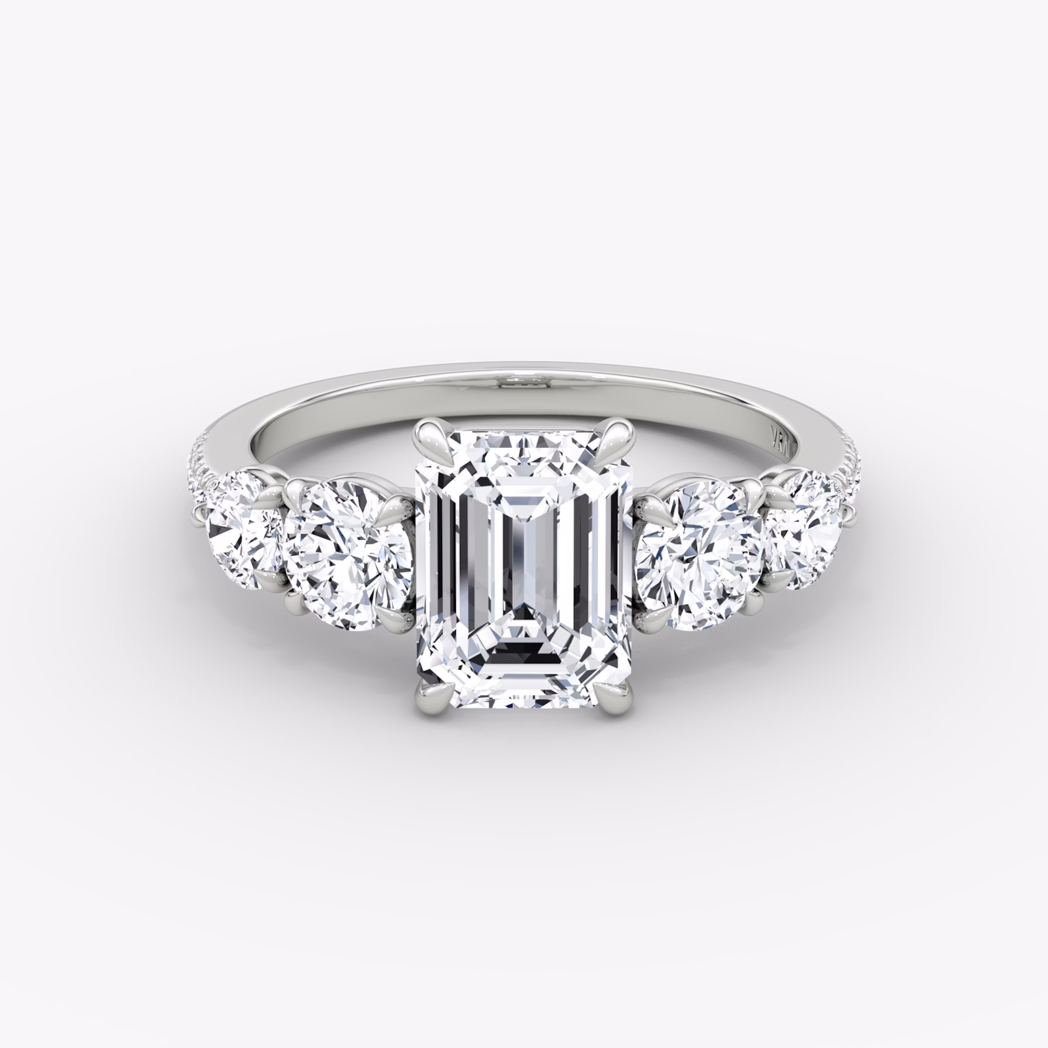 The Signature Five Stone | Emerald | 18k | White Gold | bandAccent: Pavé | diamondOrientation: vertical | caratWeight: other