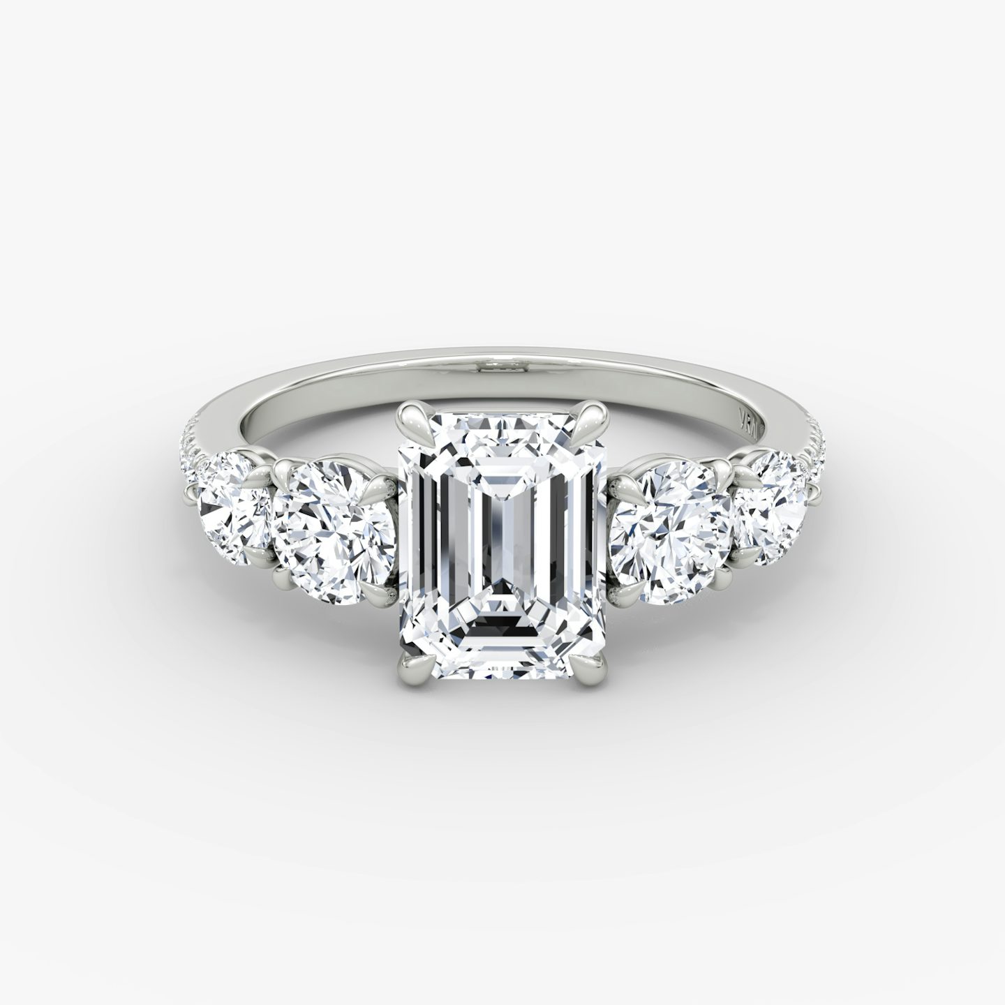 The Signature Five Stone | Emerald | 18k | White Gold | bandAccent: Pavé | diamondOrientation: vertical | caratWeight: other