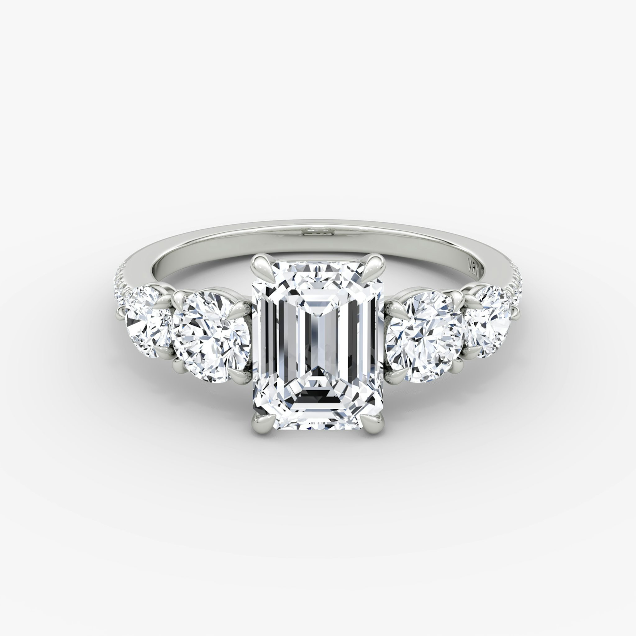 The Signature Five Stone | Emerald | 18k | White Gold | bandAccent: Pavé | diamondOrientation: vertical | caratWeight: other
