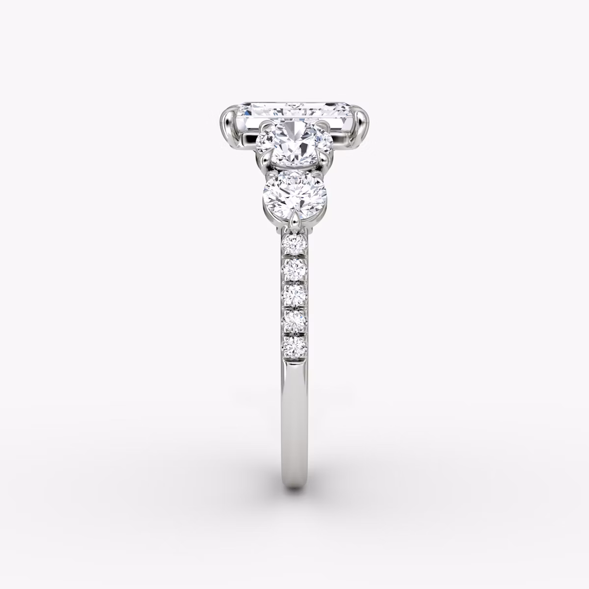 The Signature Five Stone | Emerald | 18k | White Gold | bandAccent: Pavé | diamondOrientation: vertical | caratWeight: other