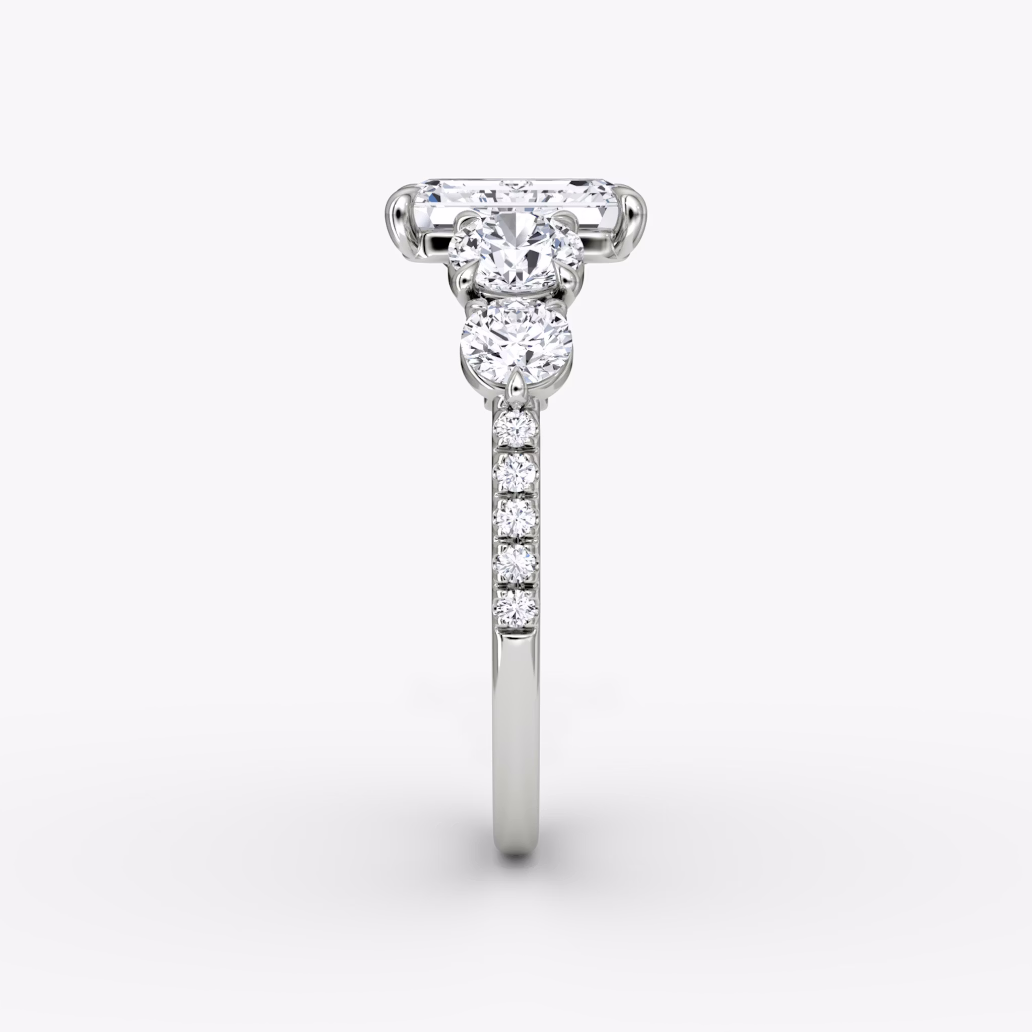 The Signature Five Stone | Emerald | 18k | White Gold | bandAccent: Pavé | diamondOrientation: vertical | caratWeight: other