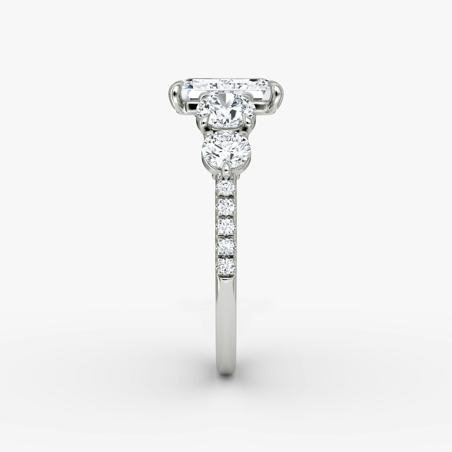 The Signature Five Stone | Emerald | 18k | White Gold | bandAccent: Pavé | diamondOrientation: vertical | caratWeight: other