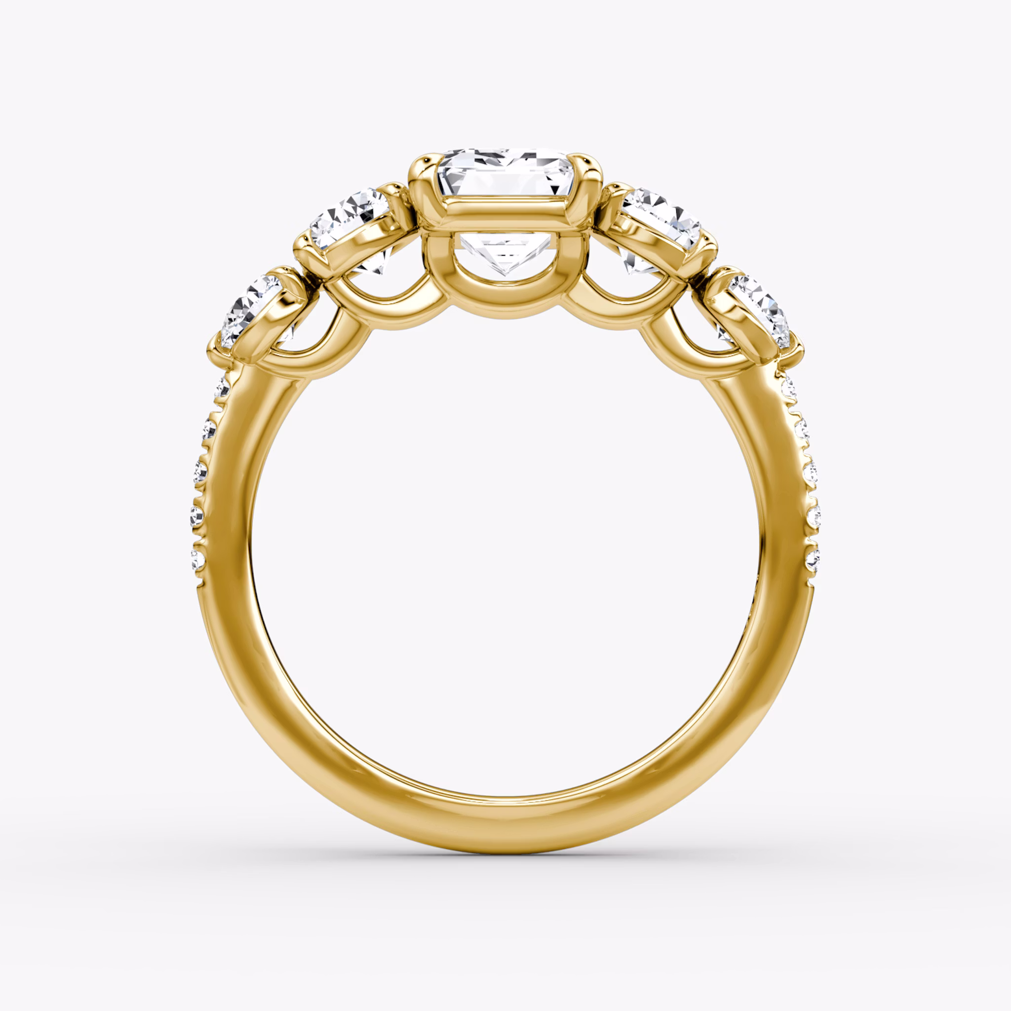 The Signature Five Stone | Emerald | 18k | Yellow Gold | bandAccent: Pavé | diamondOrientation: vertical | caratWeight: other