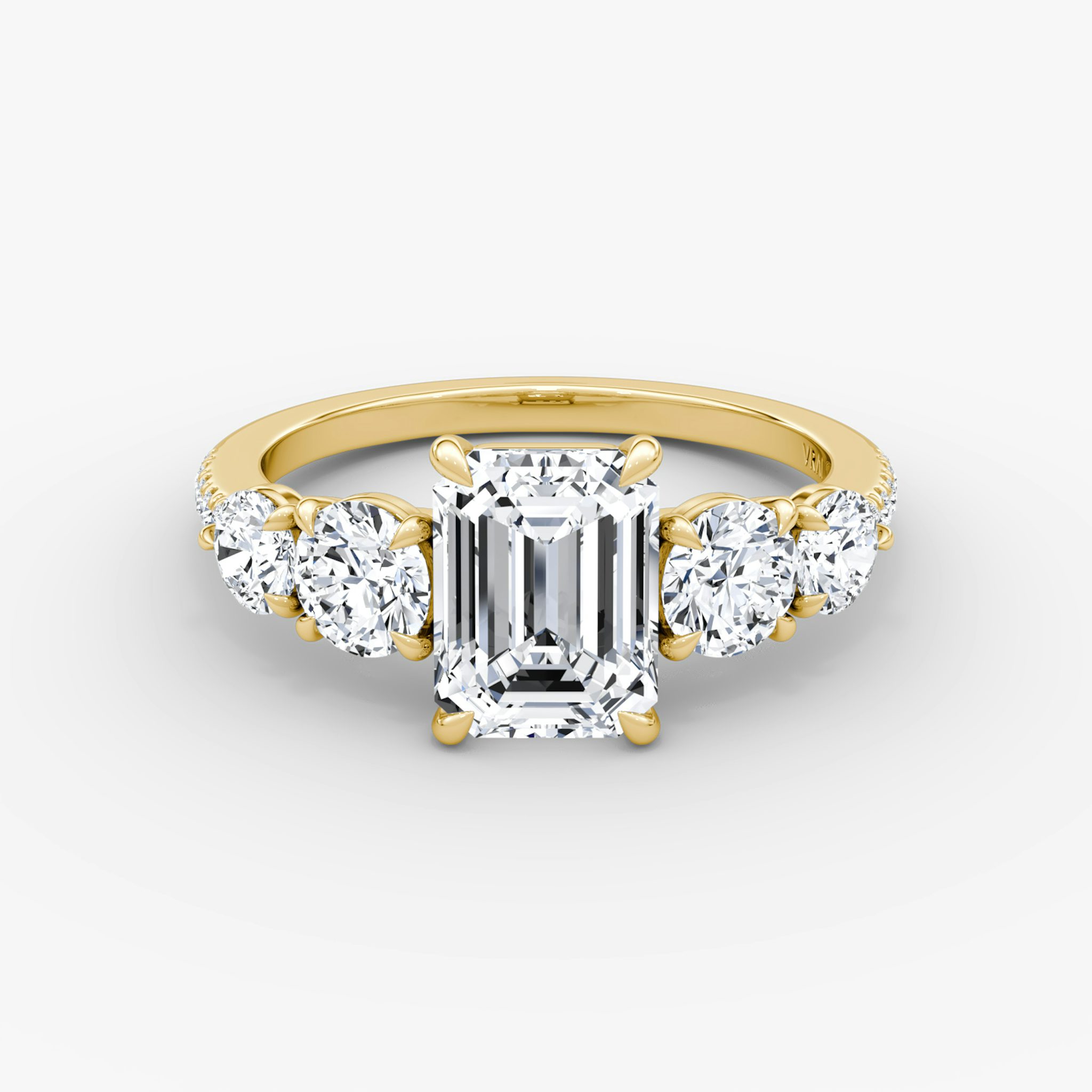 The Signature Five Stone | Emerald | 18k | Yellow Gold | bandAccent: Pavé | diamondOrientation: vertical | caratWeight: other