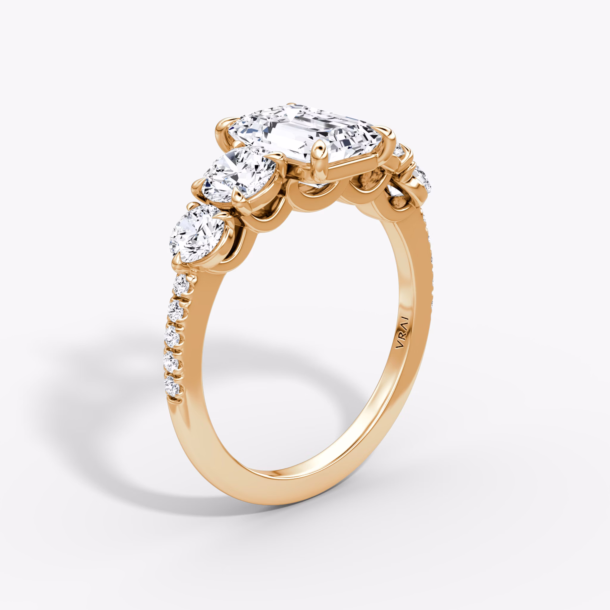 The Signature Five Stone | Emerald | 14k | Rose Gold | bandAccent: Pavé | diamondOrientation: vertical | caratWeight: other