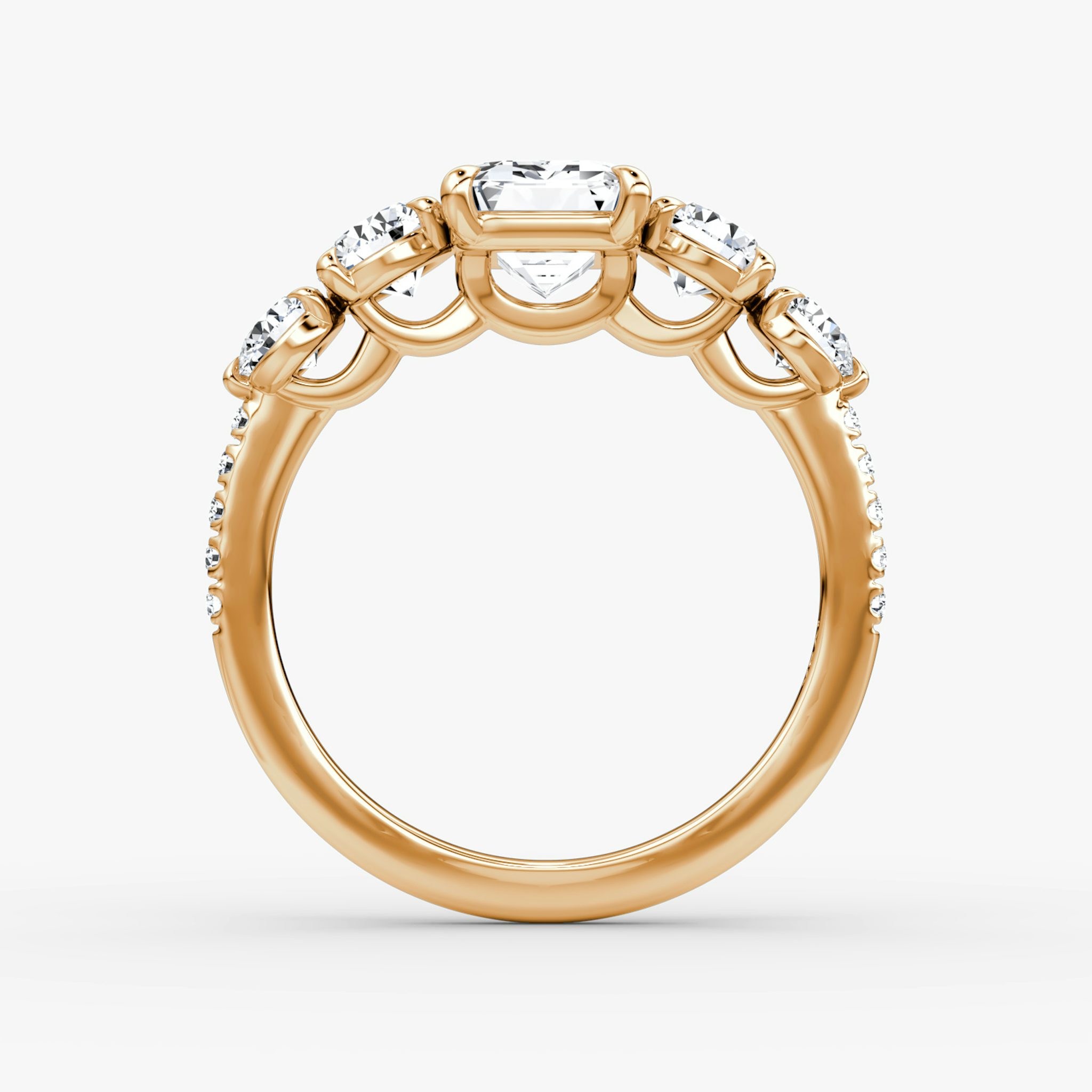 The Signature Five Stone | Emerald | 14k | Rose Gold | bandAccent: Pavé | diamondOrientation: vertical | caratWeight: other
