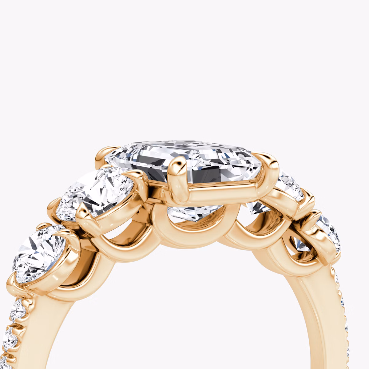 The Signature Five Stone | Emerald | 14k | Rose Gold | bandAccent: Pavé | diamondOrientation: vertical | caratWeight: other