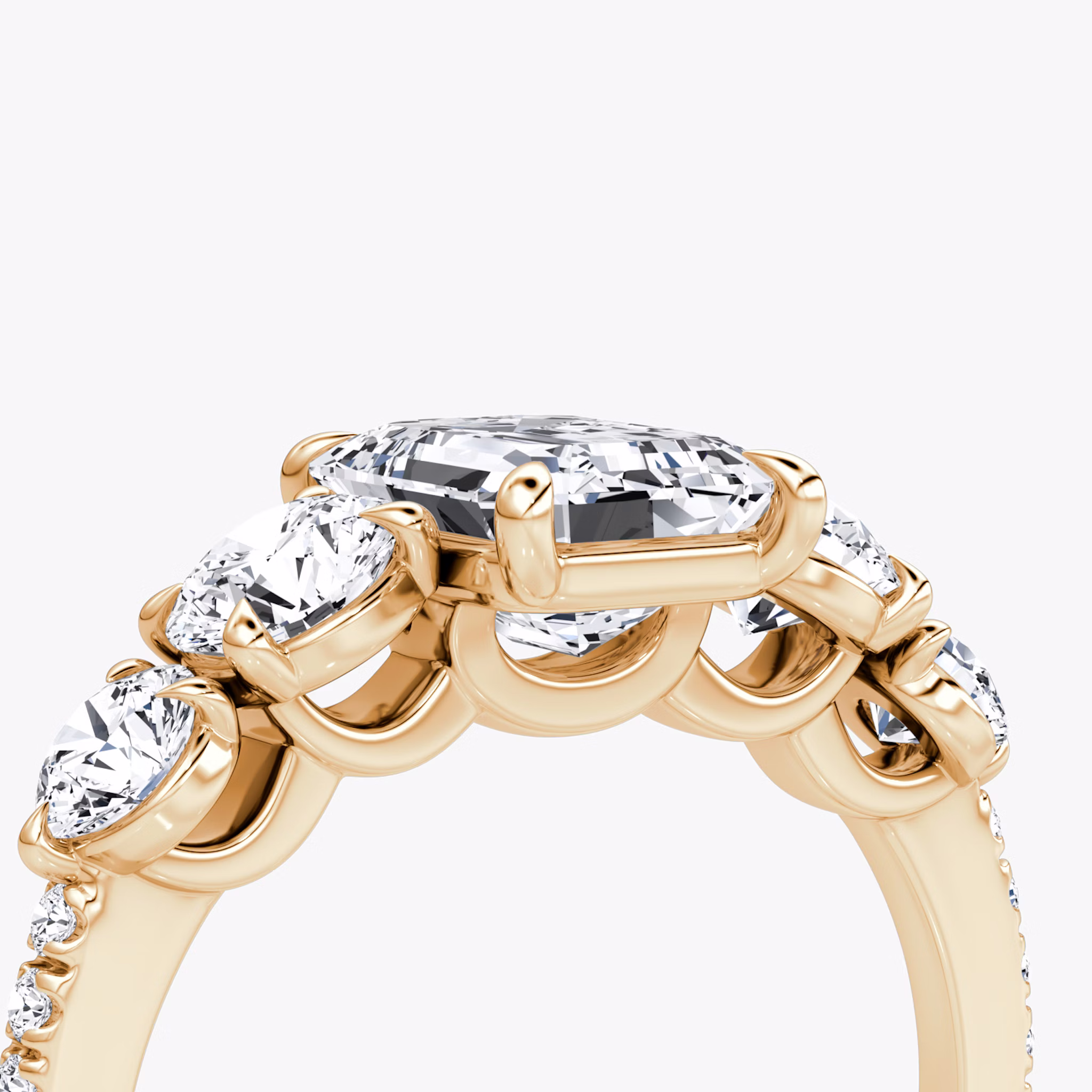 The Signature Five Stone | Emerald | 14k | Rose Gold | bandAccent: Pavé | diamondOrientation: vertical | caratWeight: other