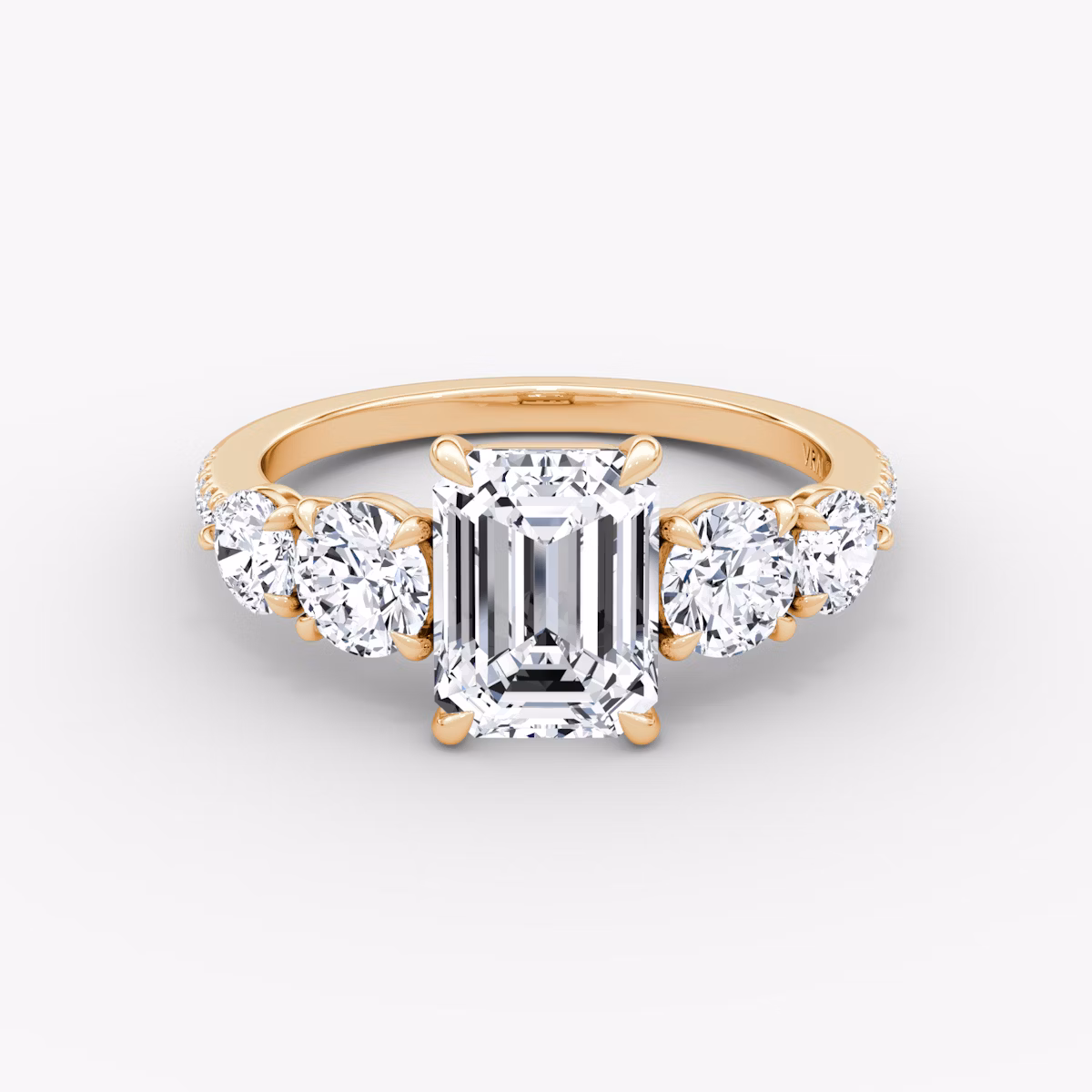 The Signature Five Stone | Emerald | 14k | Rose Gold | bandAccent: Pavé | diamondOrientation: vertical | caratWeight: other