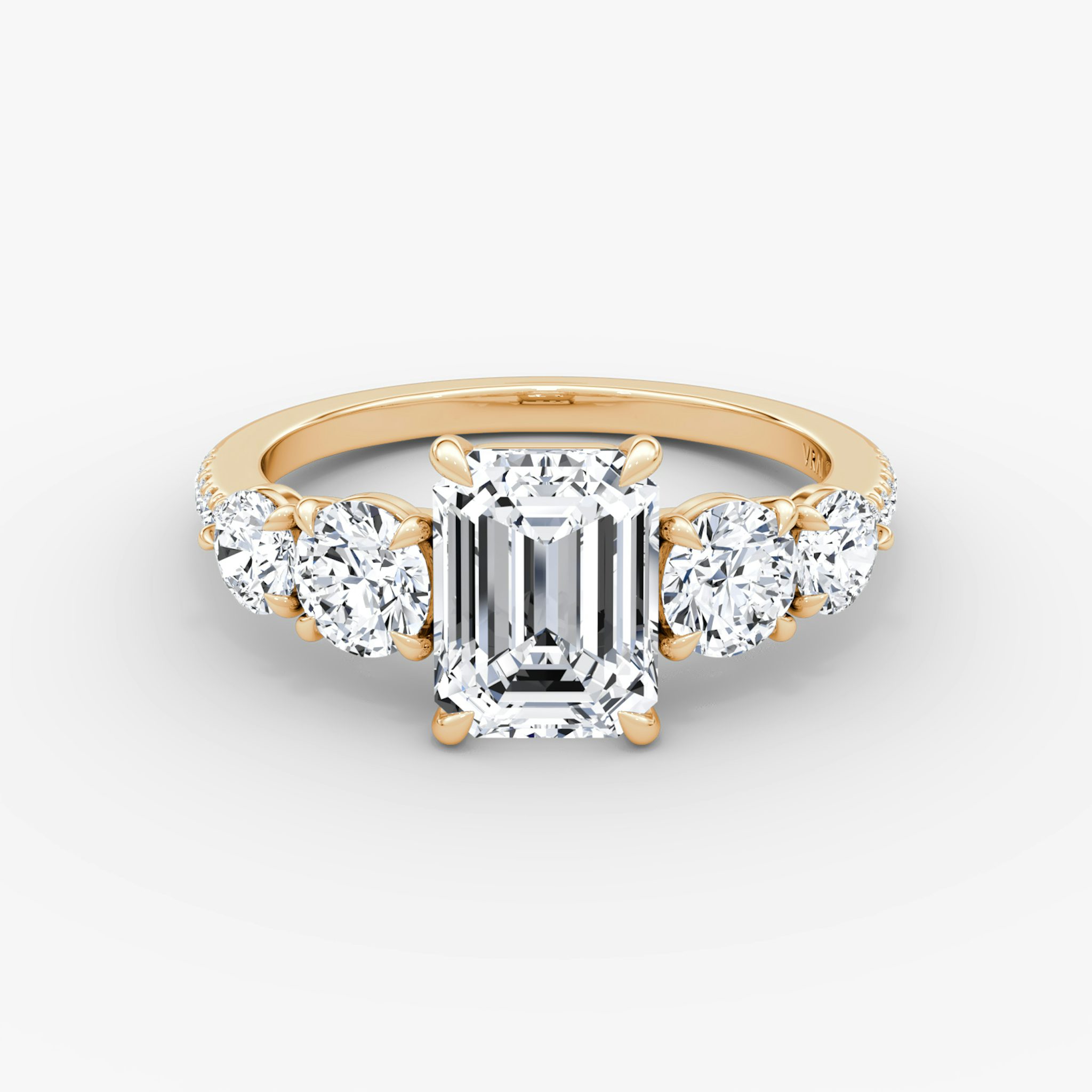 The Signature Five Stone | Emerald | 14k | Rose Gold | bandAccent: Pavé | diamondOrientation: vertical | caratWeight: other