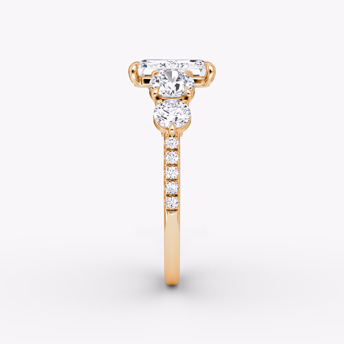 The Signature Five Stone | Emerald | 14k | Rose Gold | bandAccent: Pavé | diamondOrientation: vertical | caratWeight: other