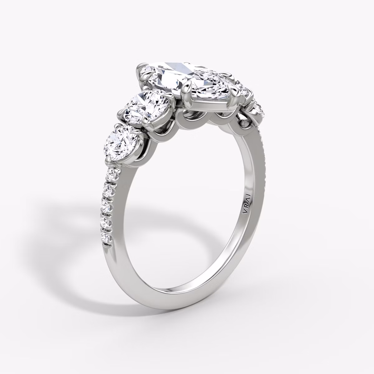 The Signature Five Stone | Marquise | 18k | White Gold | bandAccent: Pavé | diamondOrientation: vertical | caratWeight: other