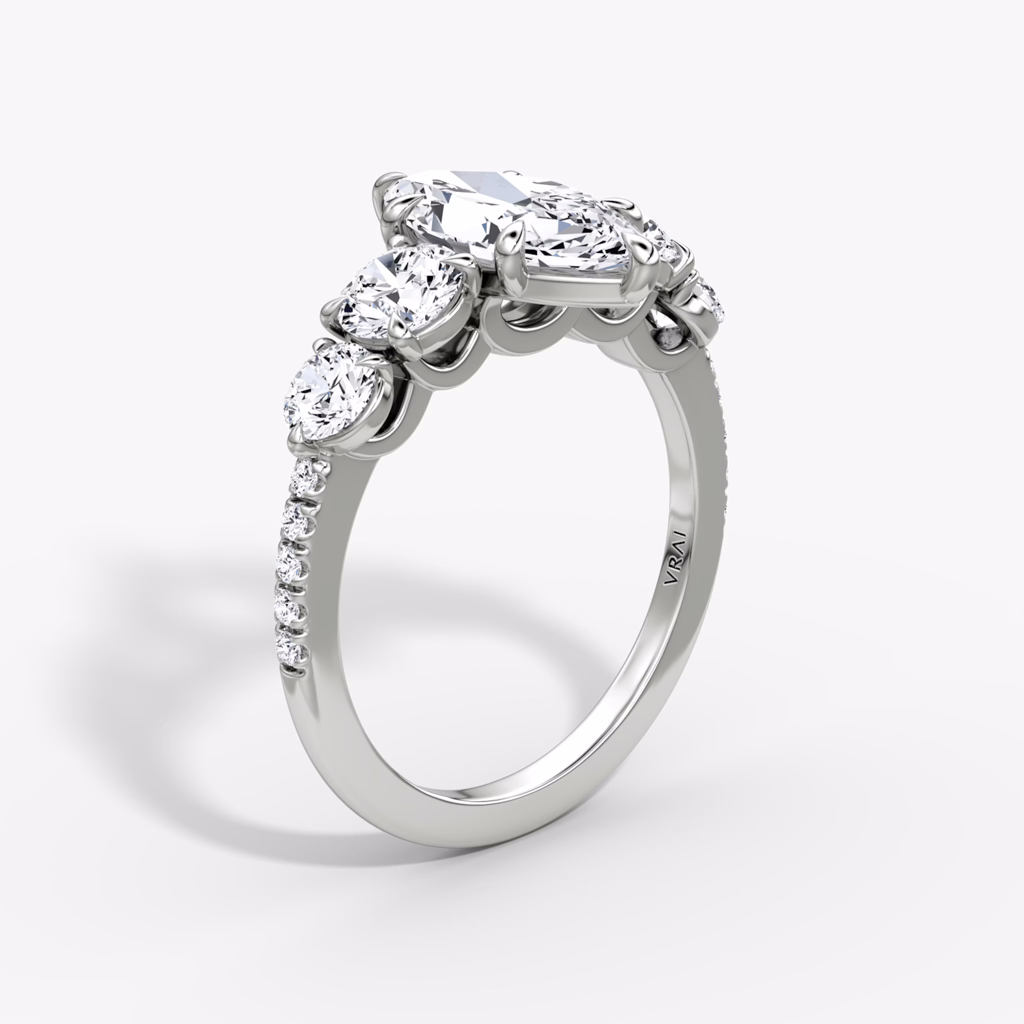 The Signature Five Stone | Marquise | 18k | White Gold | bandAccent: Pavé | diamondOrientation: vertical | caratWeight: other