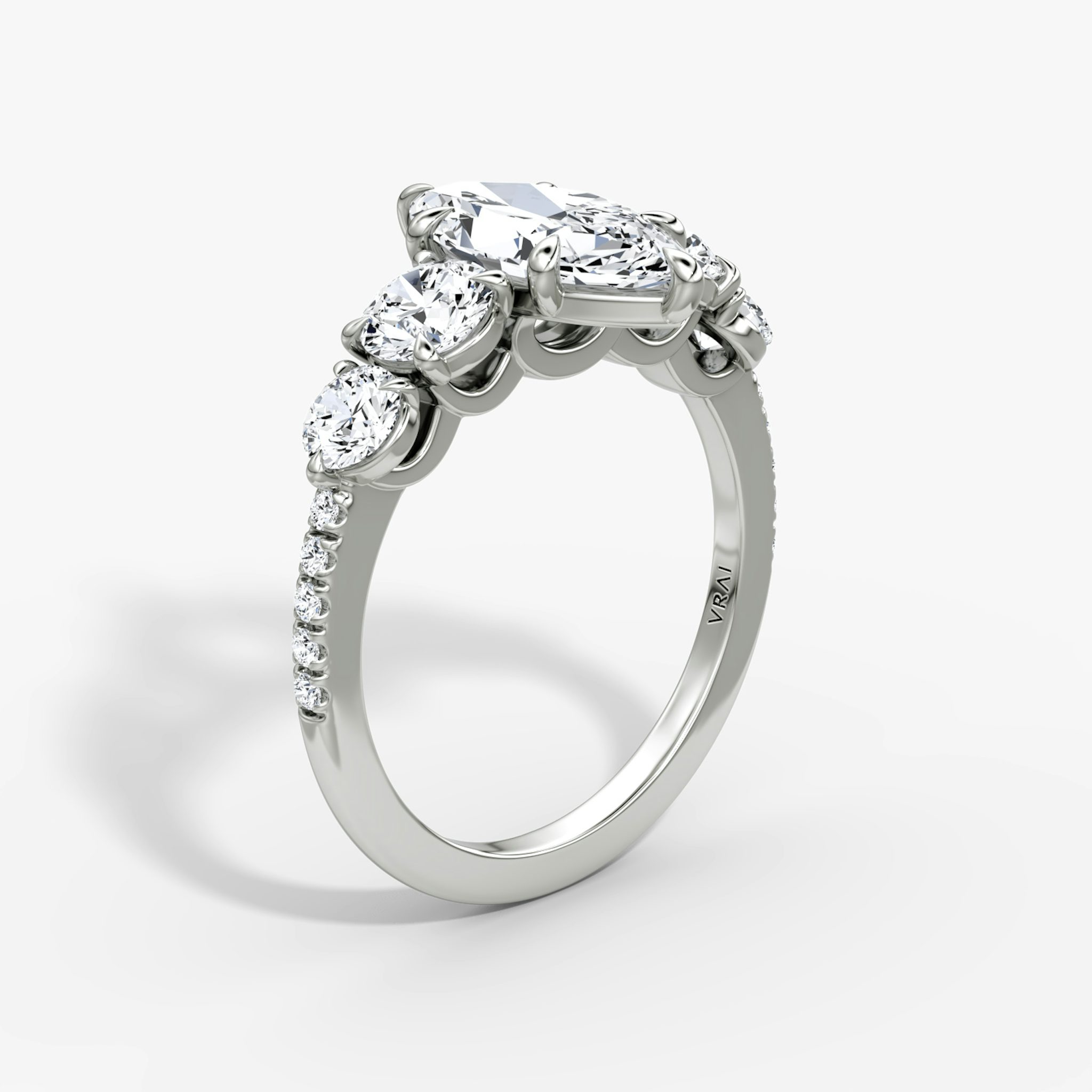 The Signature Five Stone | Marquise | 18k | White Gold | bandAccent: Pavé | diamondOrientation: vertical | caratWeight: other