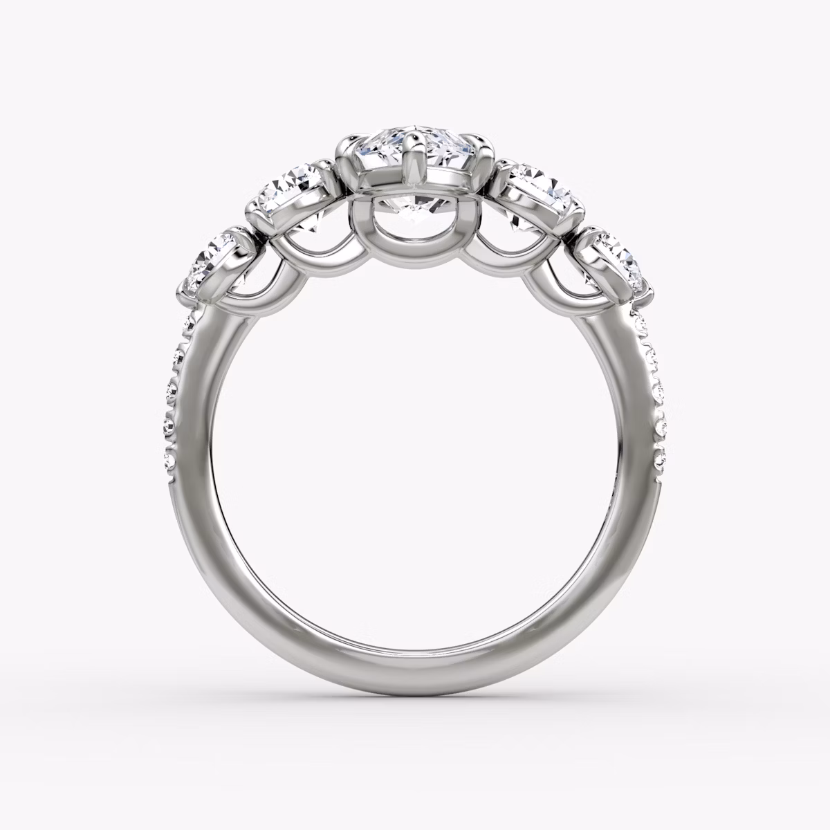 The Signature Five Stone | Marquise | 18k | White Gold | bandAccent: Pavé | diamondOrientation: vertical | caratWeight: other