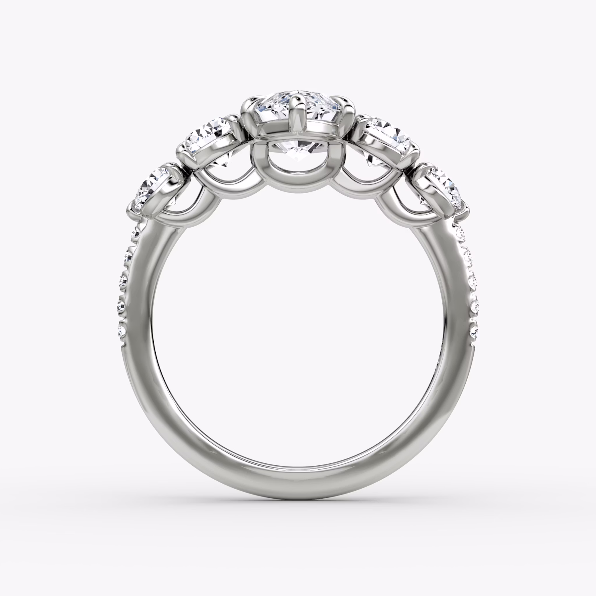 The Signature Five Stone | Marquise | 18k | White Gold | bandAccent: Pavé | diamondOrientation: vertical | caratWeight: other