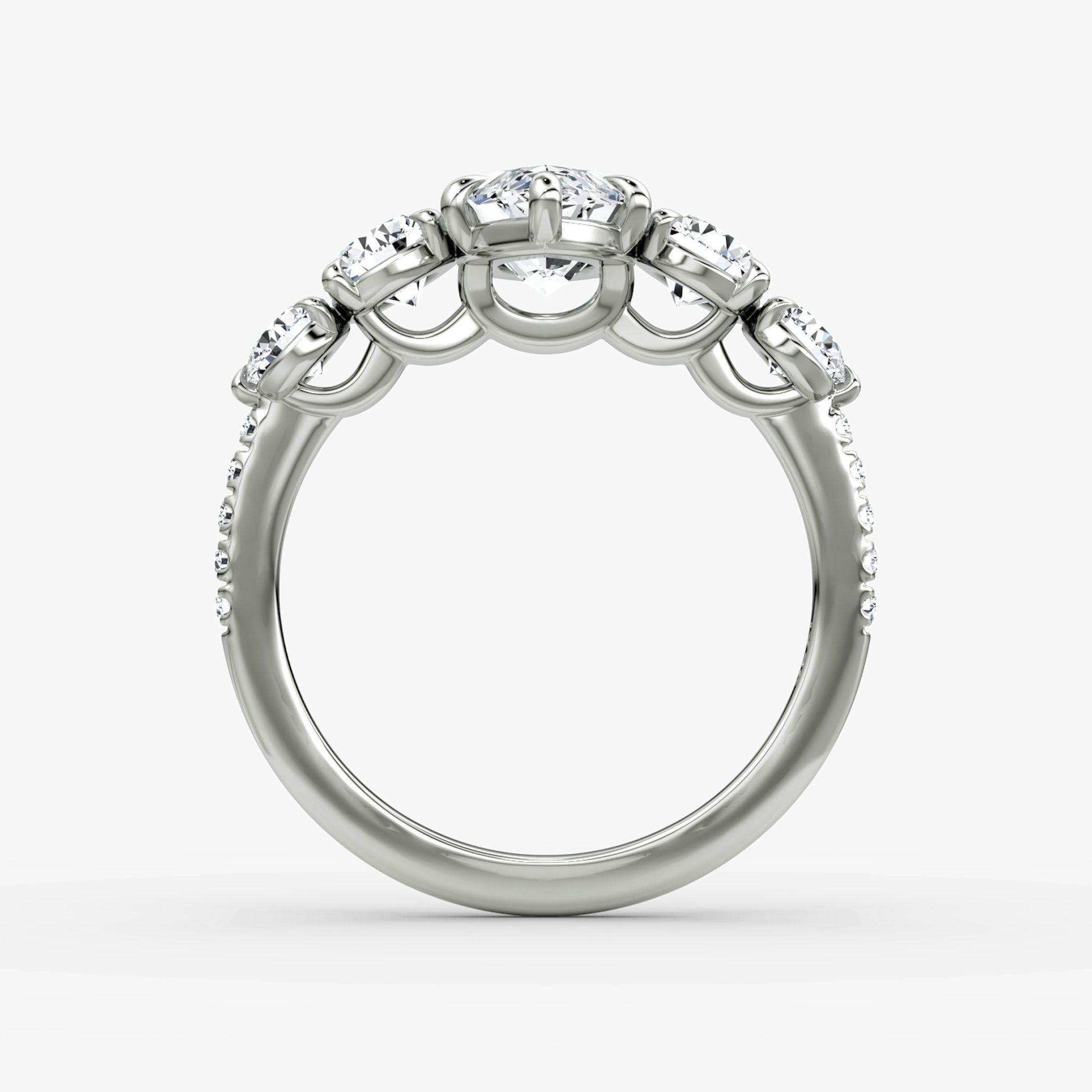 The Signature Five Stone | Marquise | 18k | White Gold | bandAccent: Pavé | diamondOrientation: vertical | caratWeight: other