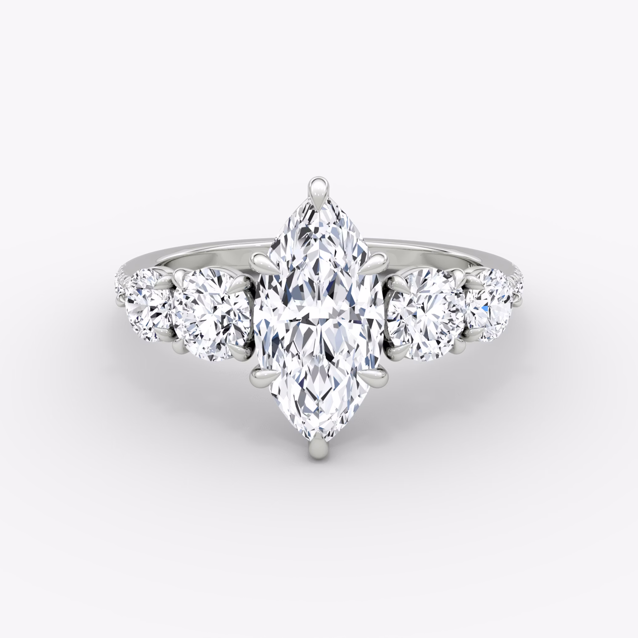 The Signature Five Stone | Marquise | 18k | White Gold | bandAccent: Pavé | diamondOrientation: vertical | caratWeight: other