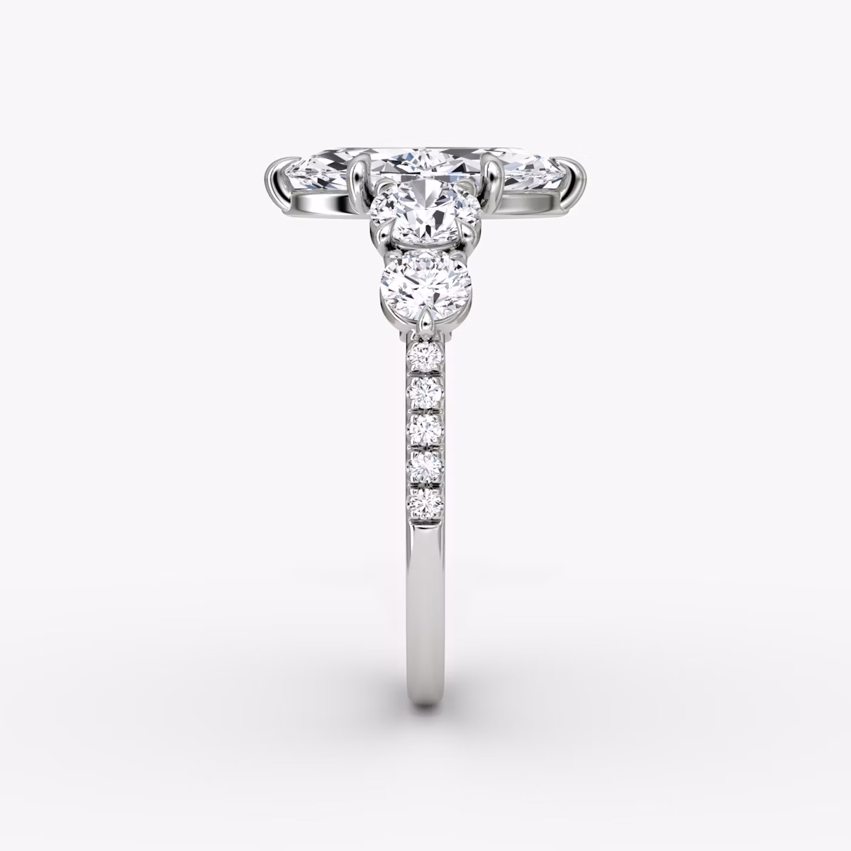 The Signature Five Stone | Marquise | 18k | White Gold | bandAccent: Pavé | diamondOrientation: vertical | caratWeight: other