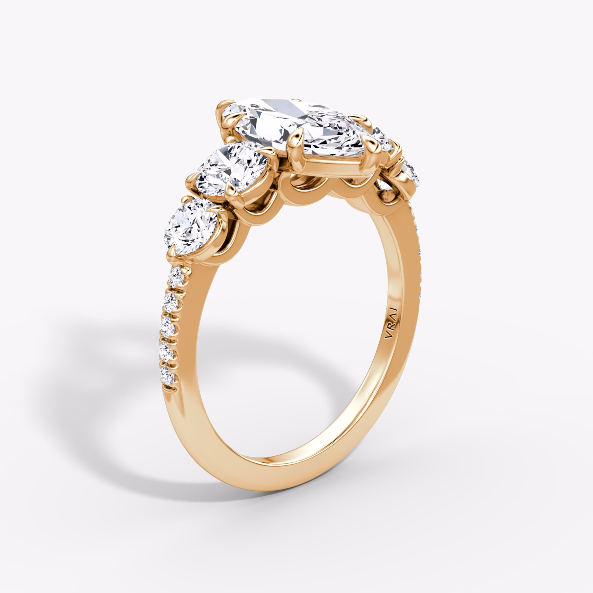 The Signature Five Stone | Marquise | 14k | Rose Gold | bandAccent: Pavé | diamondOrientation: vertical | caratWeight: other