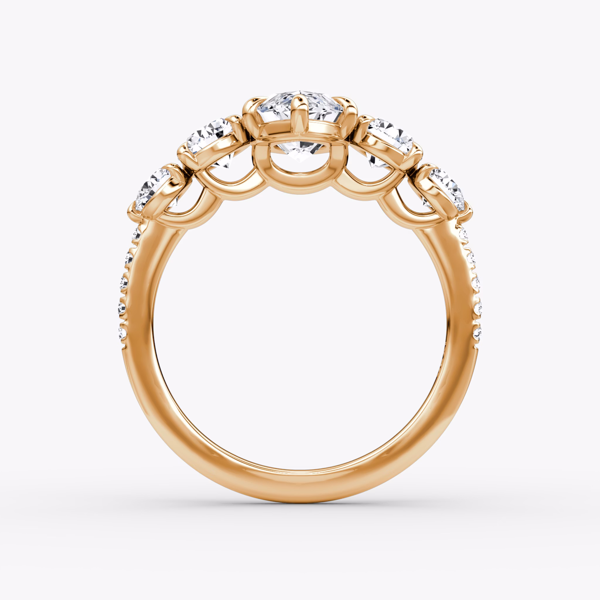 The Signature Five Stone | Marquise | 14k | Rose Gold | bandAccent: Pavé | diamondOrientation: vertical | caratWeight: other