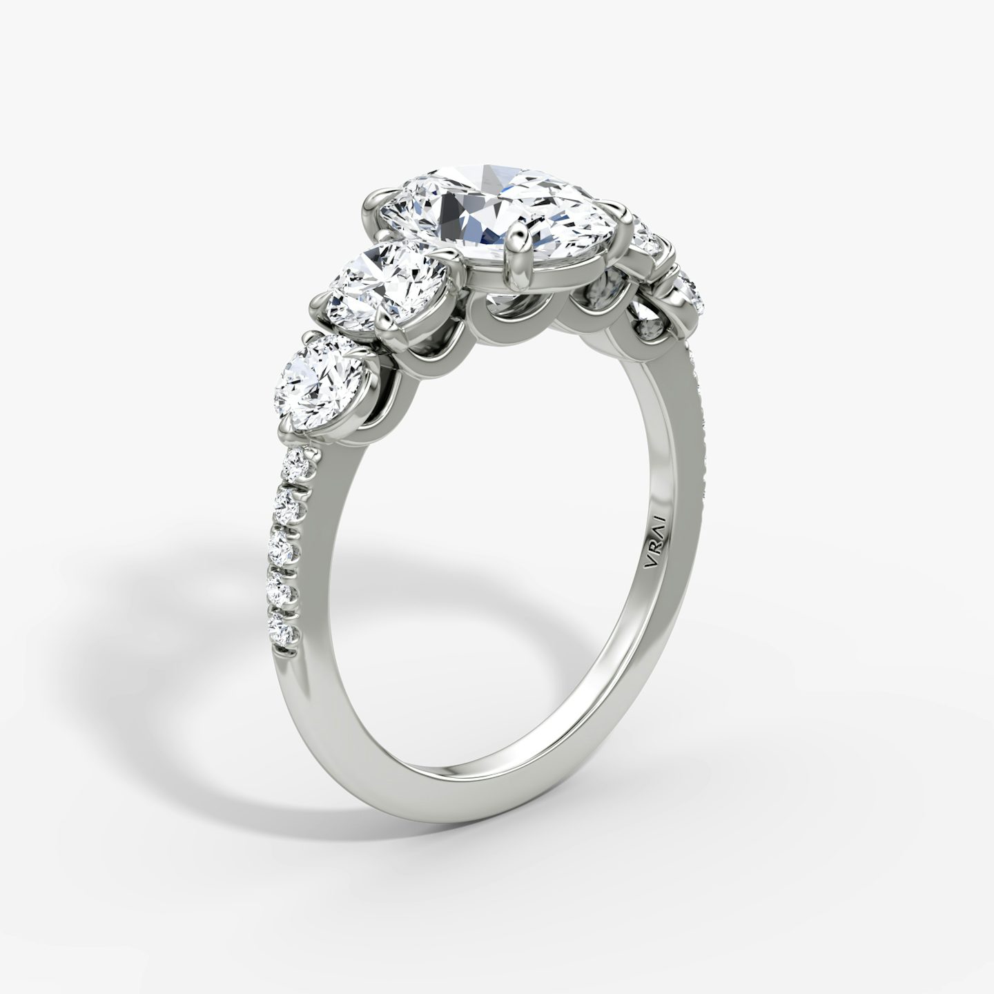The Signature Five Stone | Oval | Platinum | bandAccent: Pavé | diamondOrientation: vertical | caratWeight: other