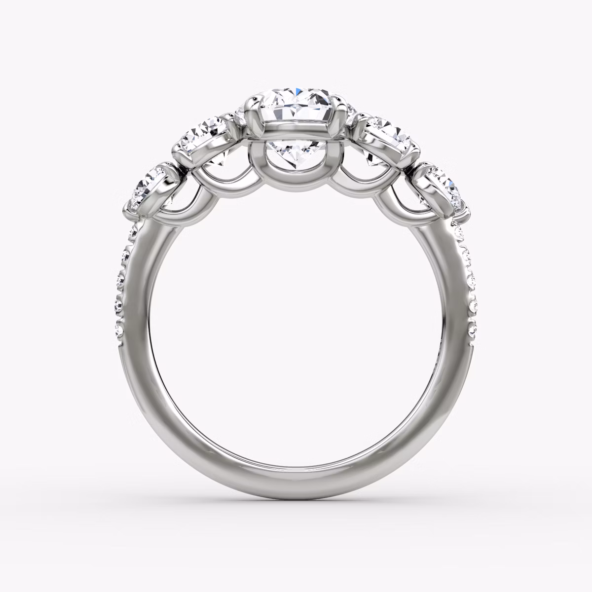 The Signature Five Stone | Oval | 18k | White Gold | bandAccent: Pavé | diamondOrientation: vertical | caratWeight: other