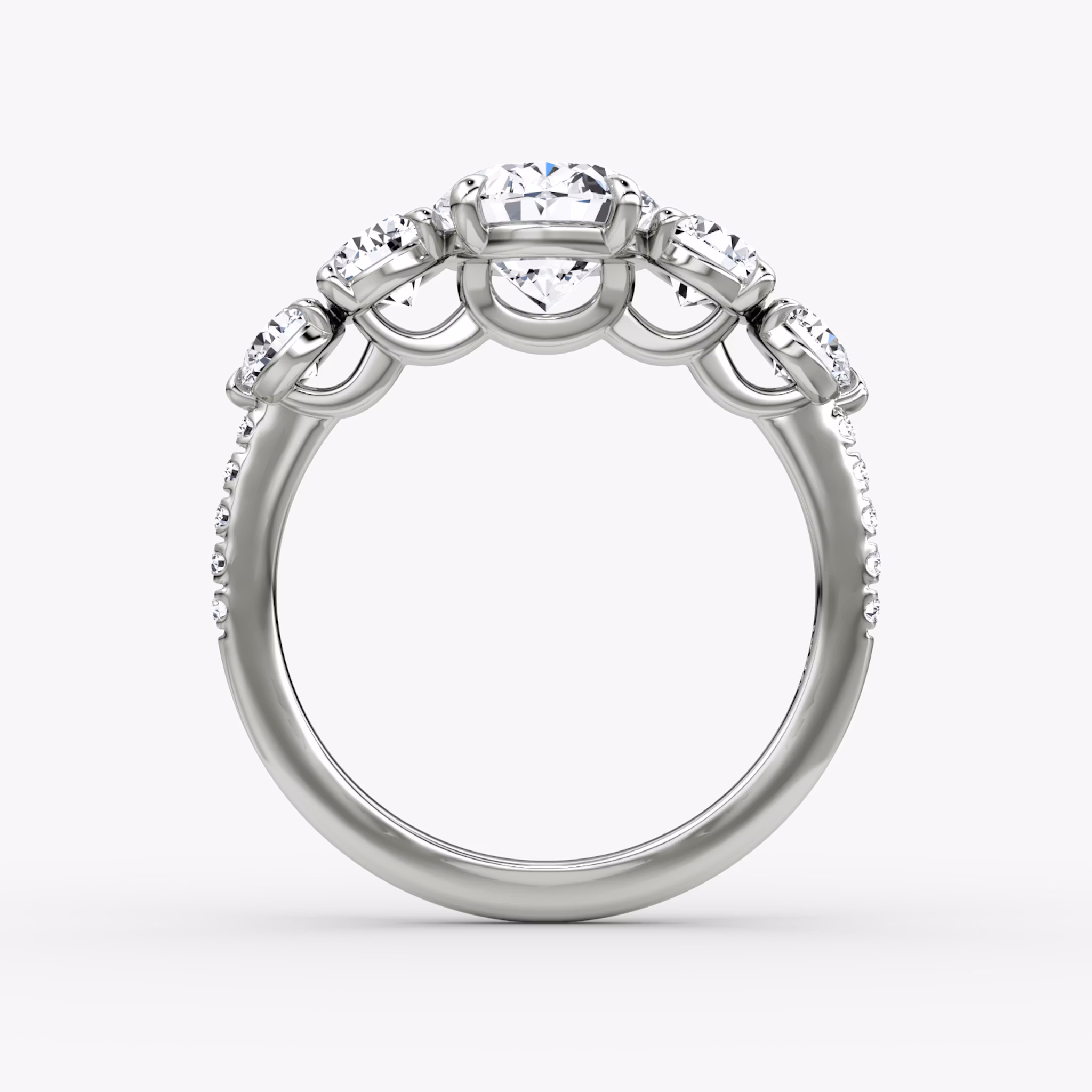 The Signature Five Stone | Oval | 18k | White Gold | bandAccent: Pavé | diamondOrientation: vertical | caratWeight: other
