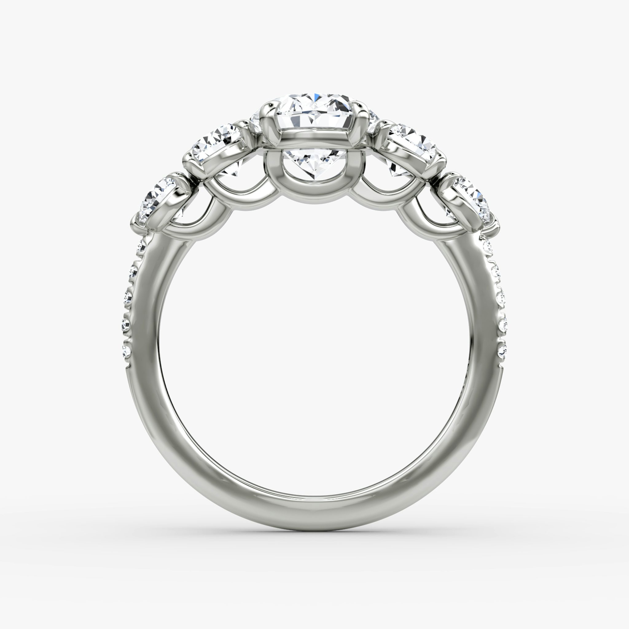 The Signature Five Stone | Oval | 18k | White Gold | bandAccent: Pavé | diamondOrientation: vertical | caratWeight: other