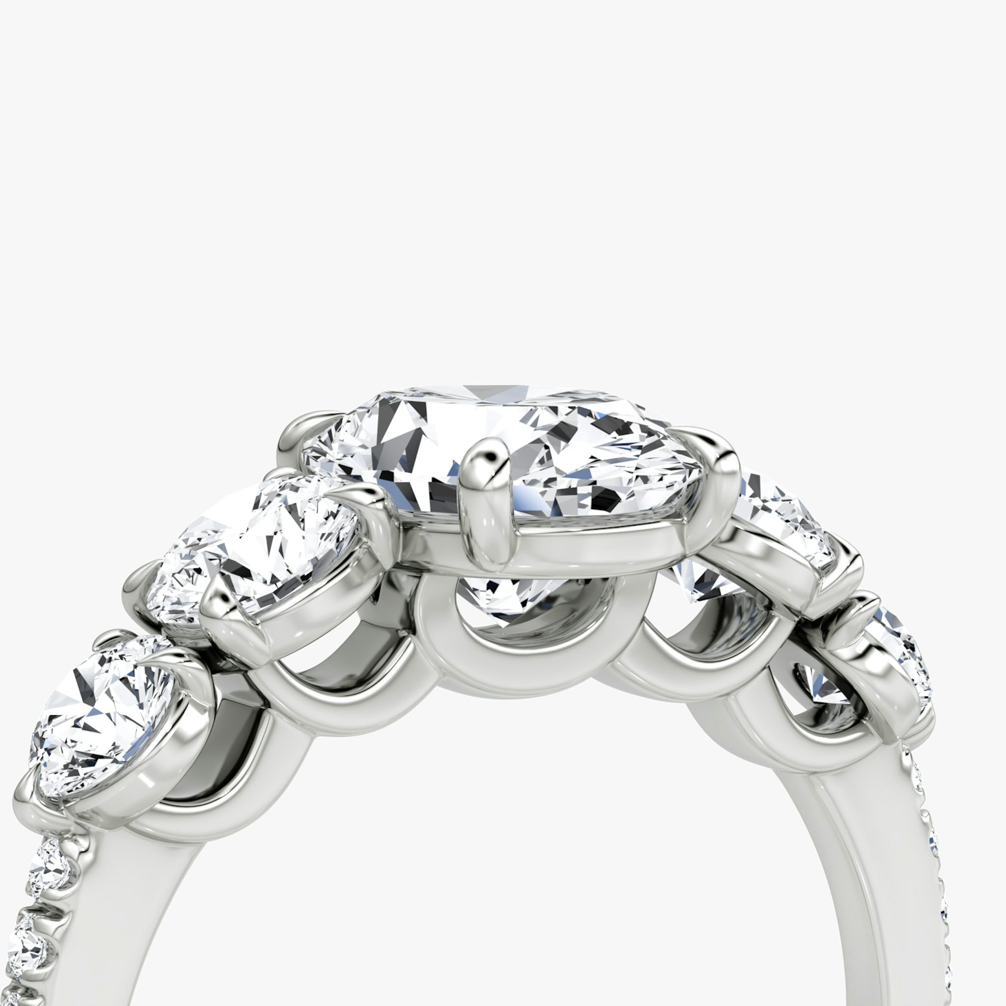 The Signature Five Stone | Oval | 18k | White Gold | bandAccent: Pavé | diamondOrientation: vertical | caratWeight: other