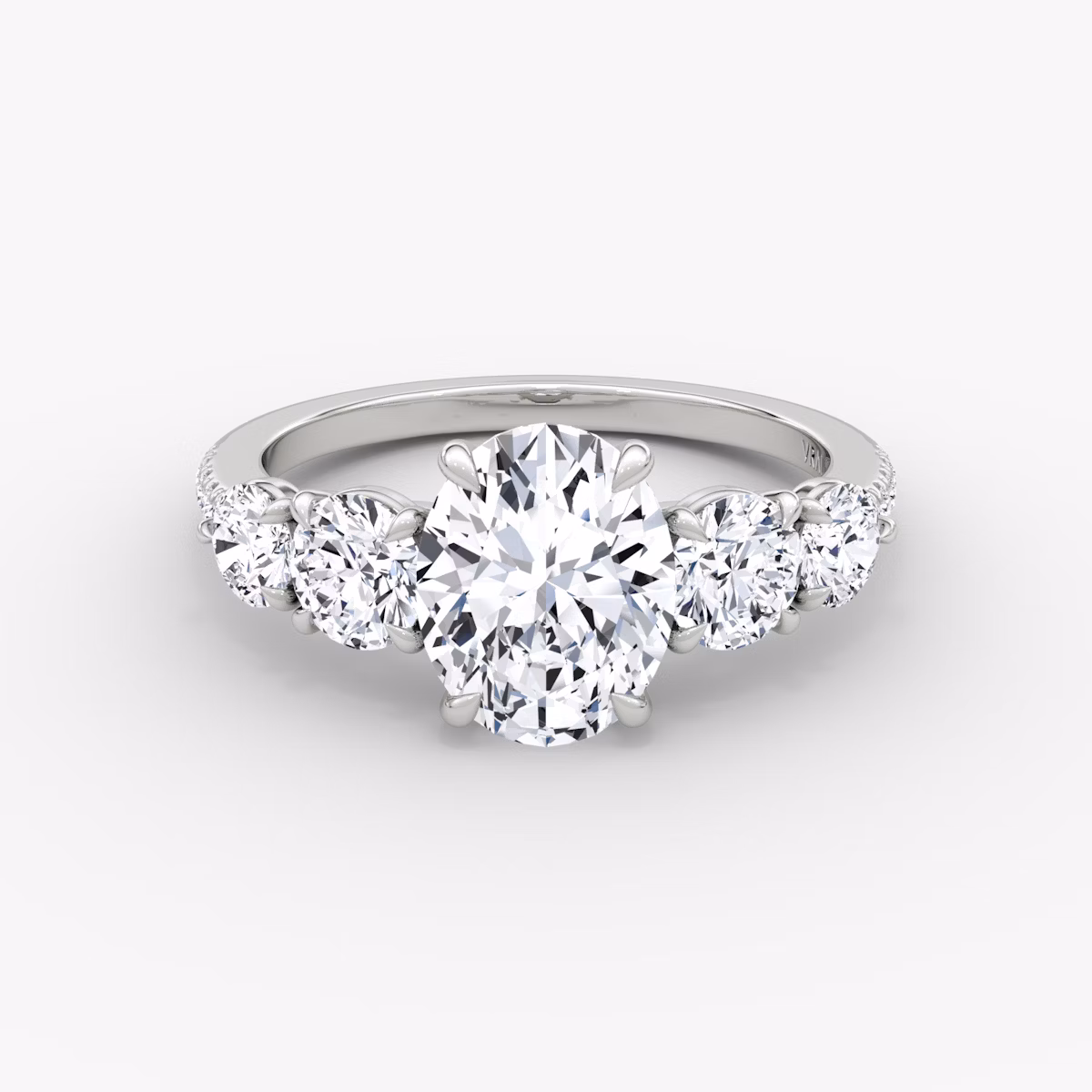 The Signature Five Stone | Oval | 18k | White Gold | bandAccent: Pavé | diamondOrientation: vertical | caratWeight: other