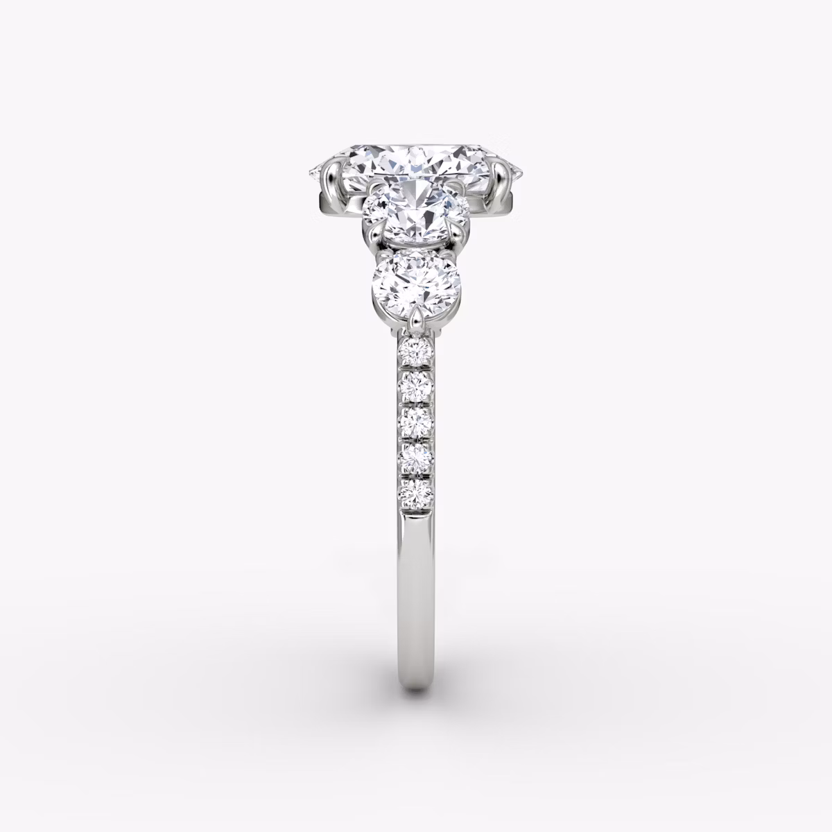 The Signature Five Stone | Oval | 18k | White Gold | bandAccent: Pavé | diamondOrientation: vertical | caratWeight: other