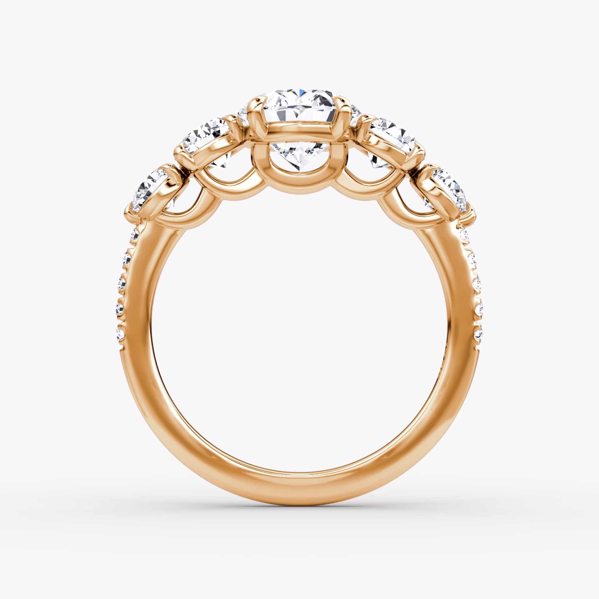 The Signature Five Stone | Oval | 14k | Rose Gold | bandAccent: Pavé | diamondOrientation: vertical | caratWeight: other