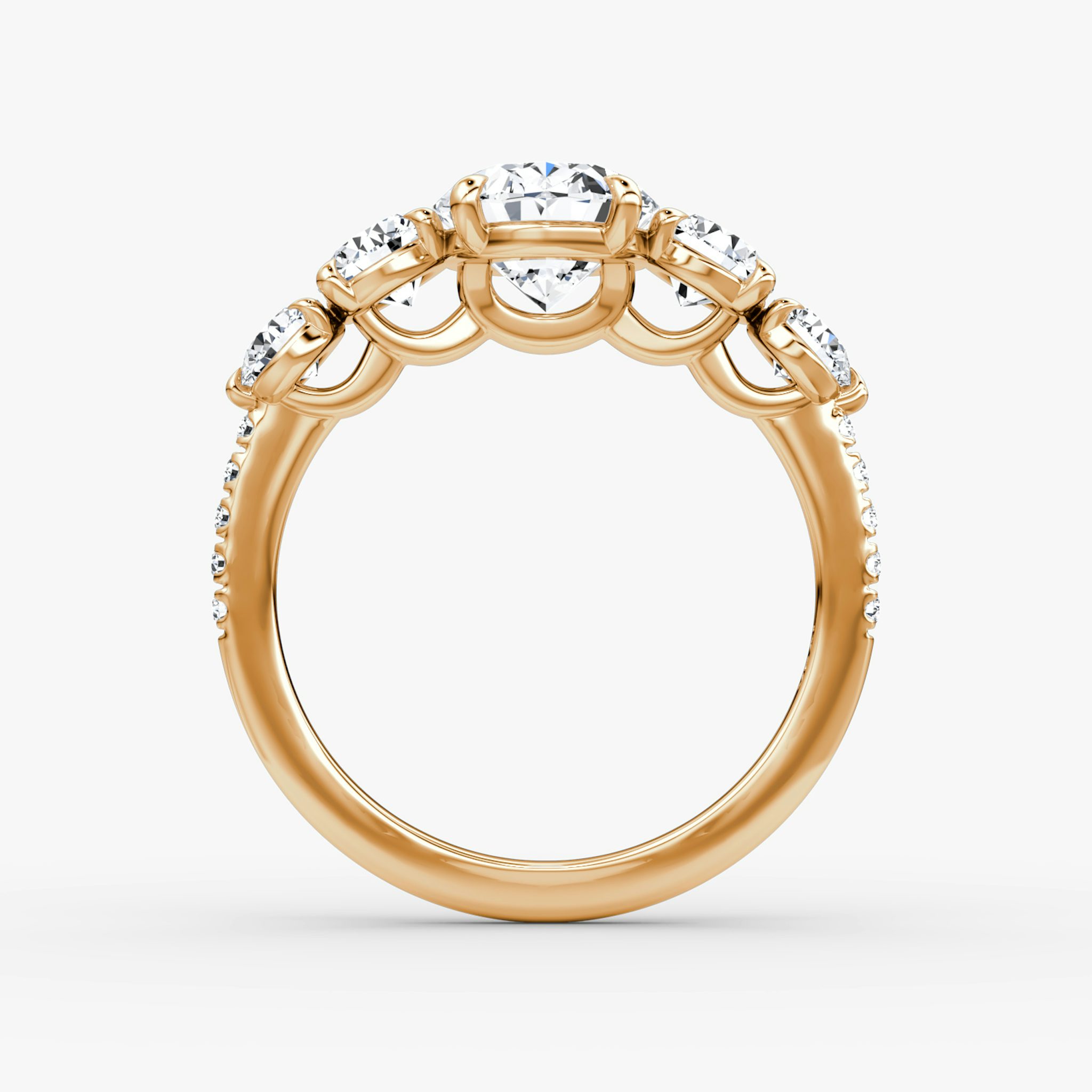 The Signature Five Stone | Oval | 14k | Rose Gold | bandAccent: Pavé | diamondOrientation: vertical | caratWeight: other