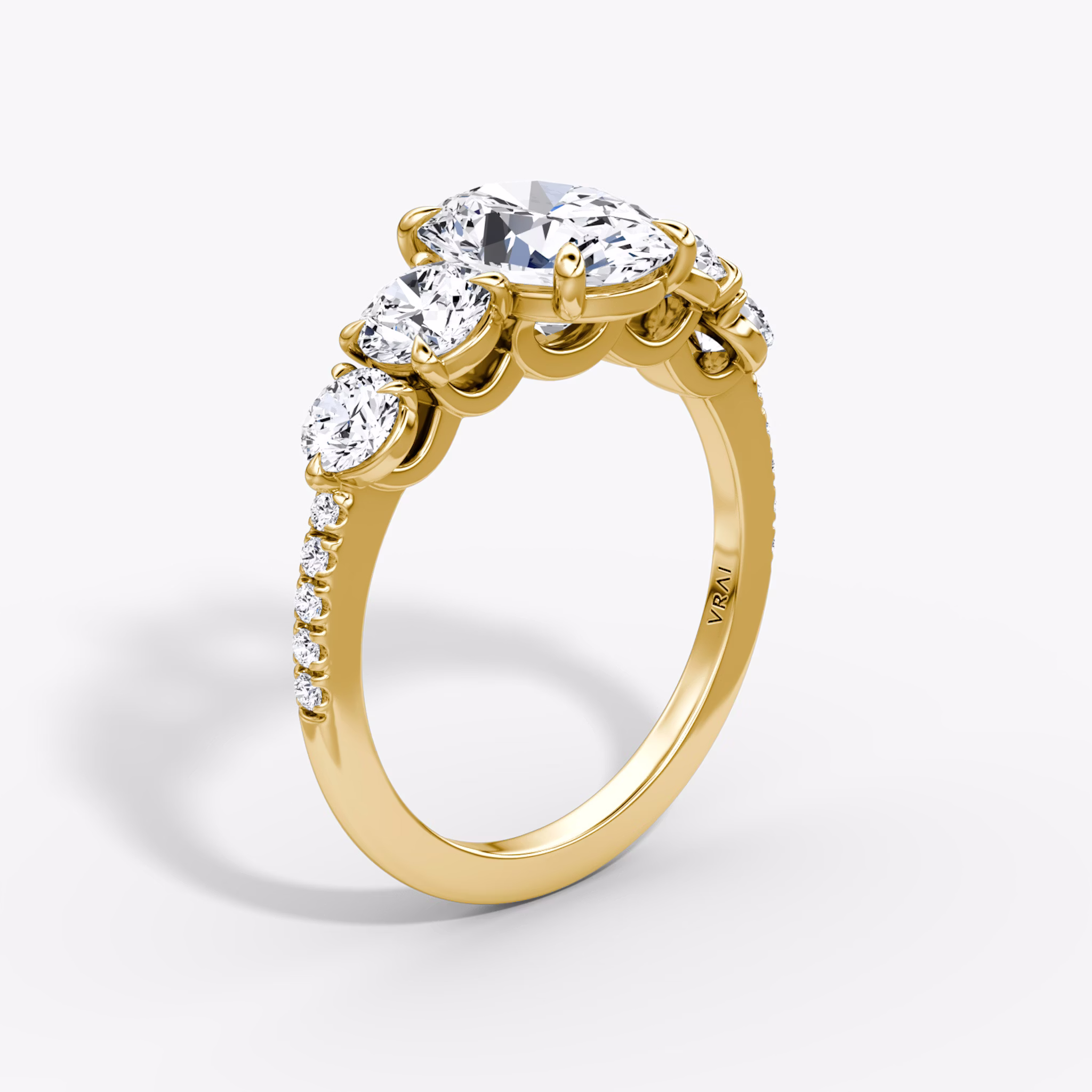 The Signature Five Stone | Oval | 18k | Yellow Gold | bandAccent: Pavé | diamondOrientation: vertical | caratWeight: other